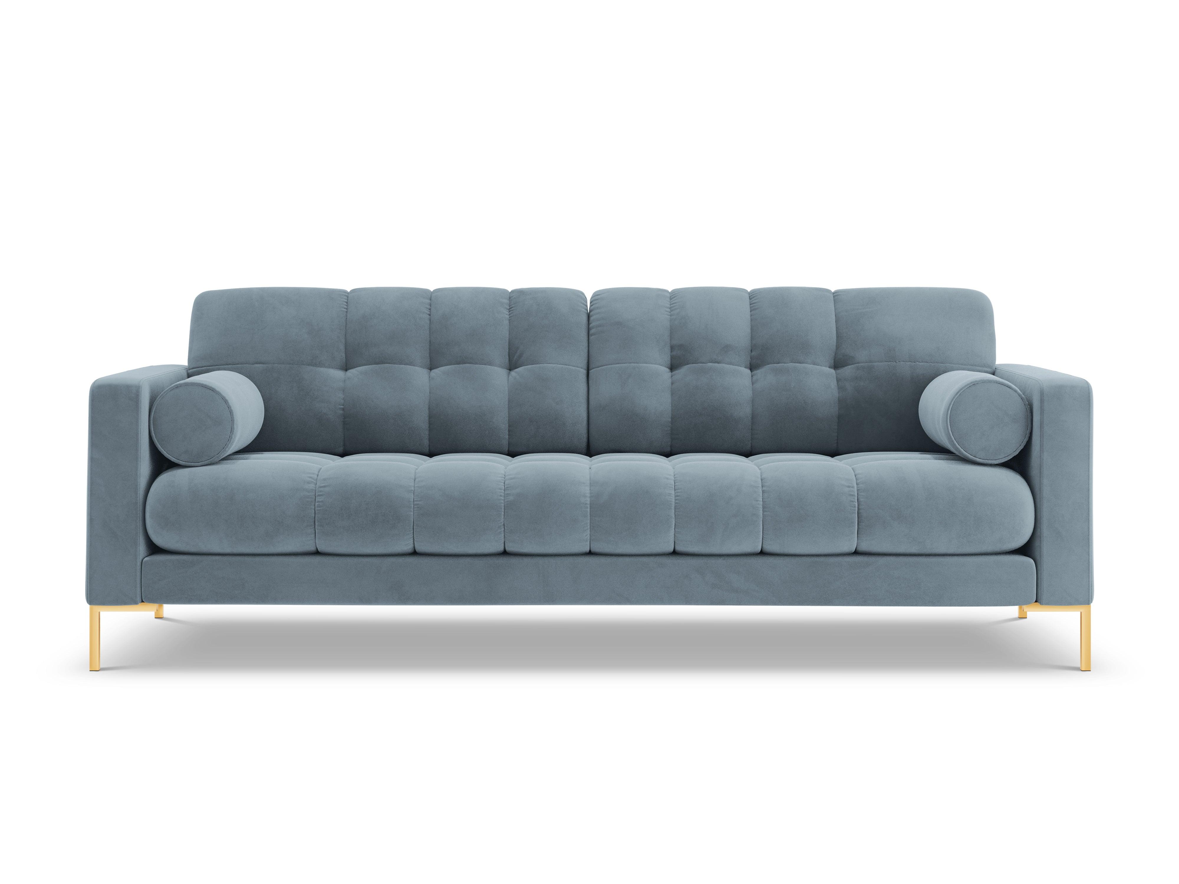 Velvet 3-seater sofa BALI light blue with gold base - Eye on Design