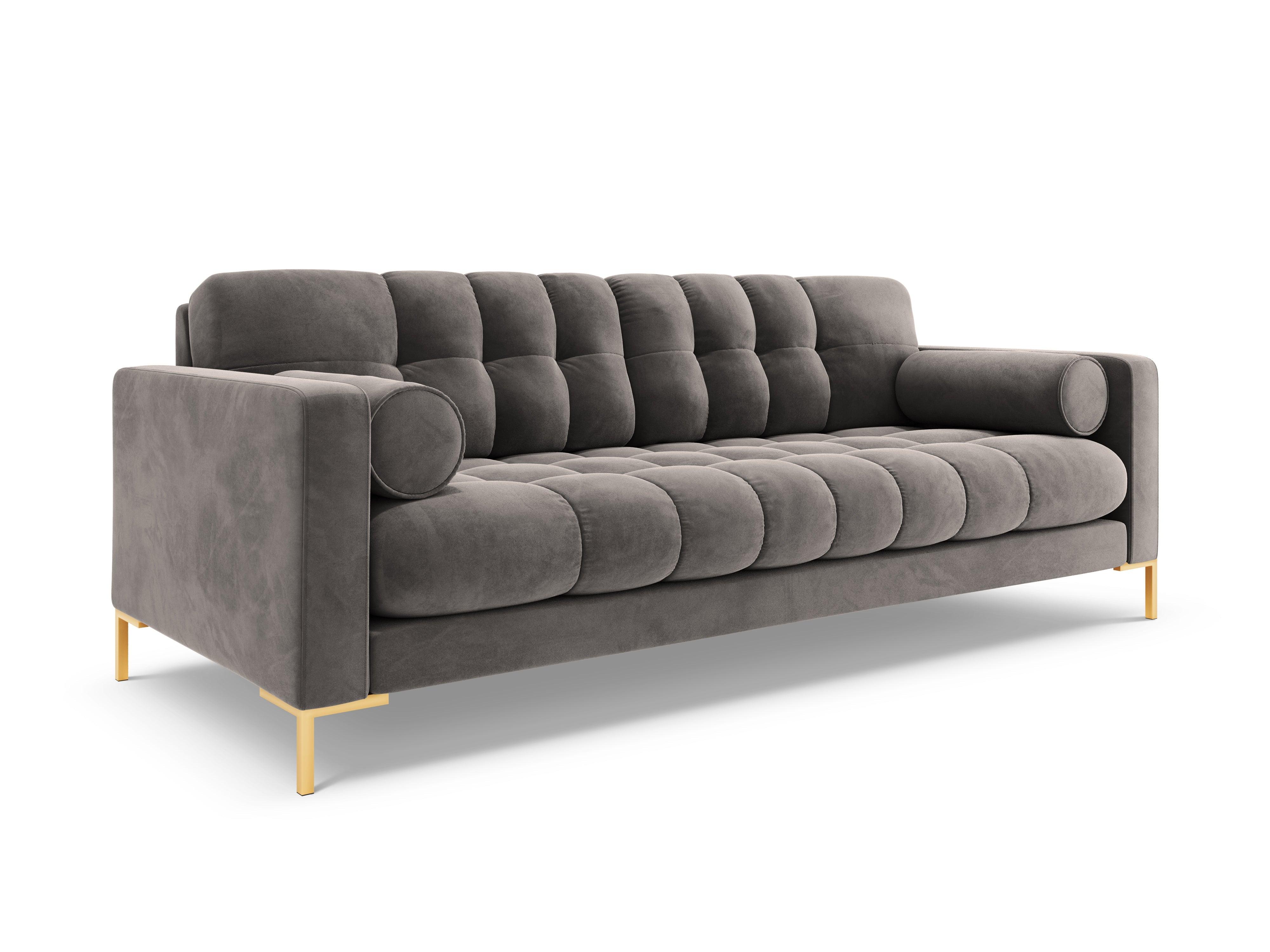 Velvet 3-seater sofa BALI light grey with gold base - Eye on Design