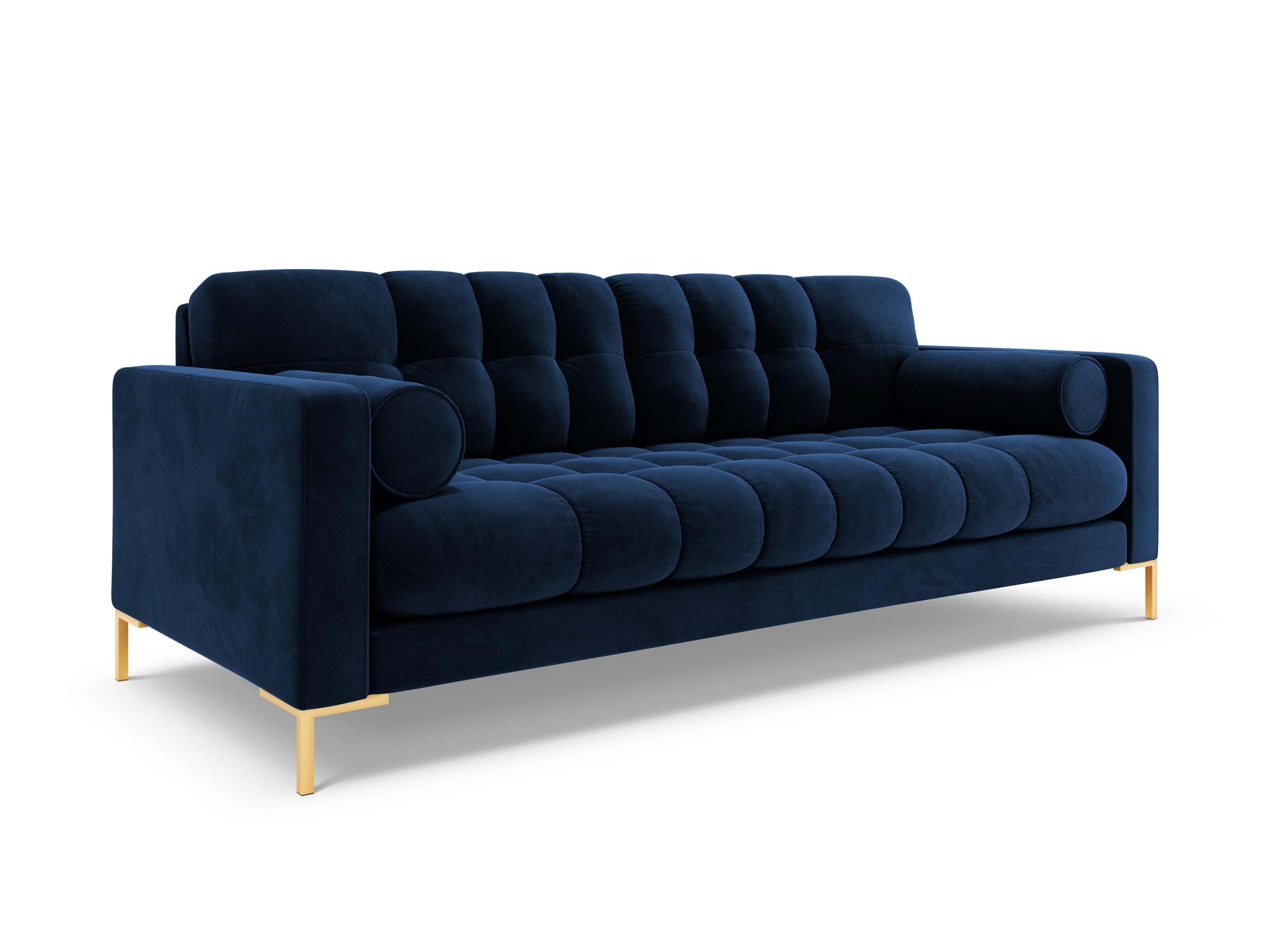 Velvet 3-seater sofa BALI royal blue with gold base - Eye on Design