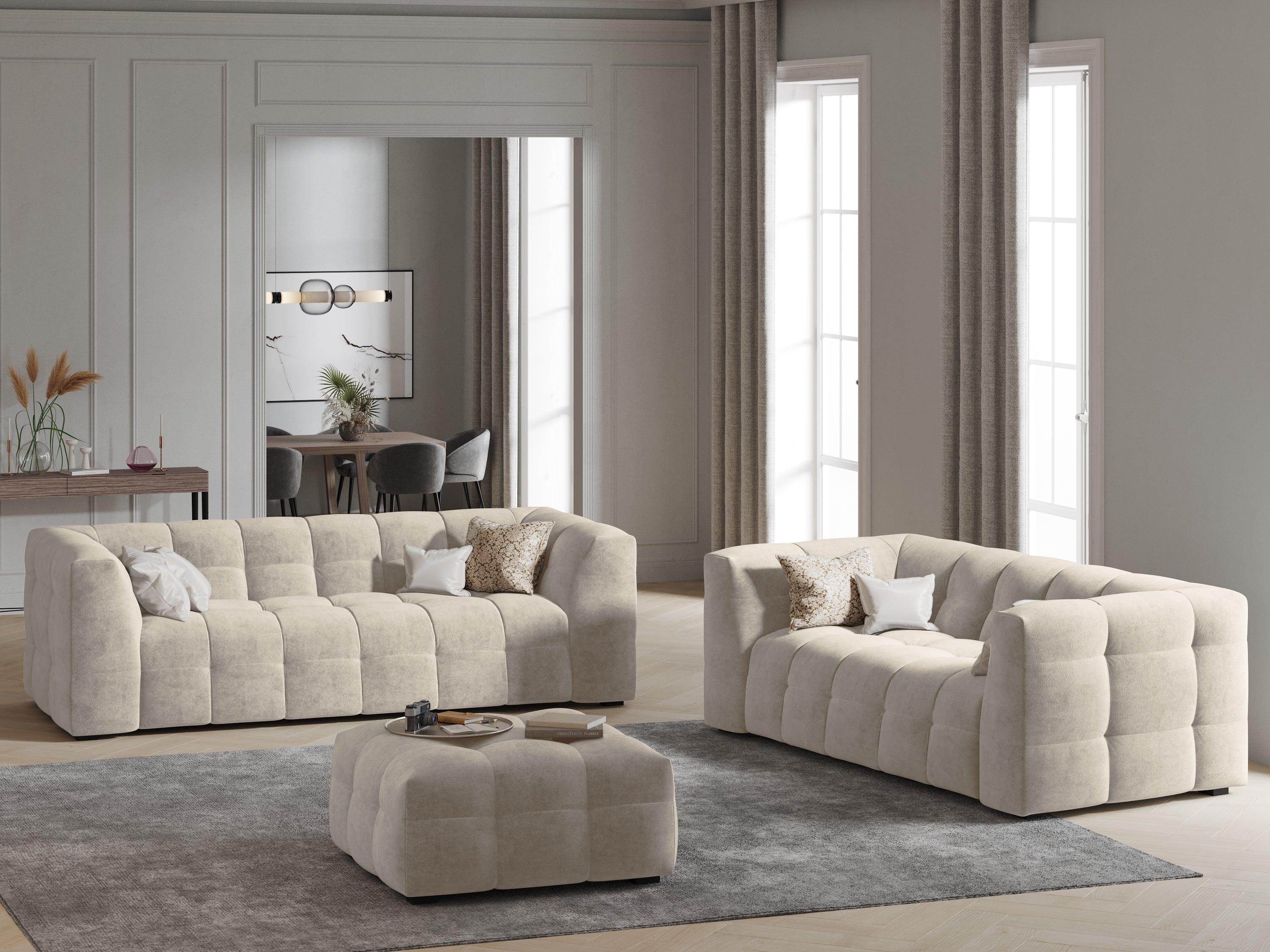 Velvet 3-seater sofa VESTA beige - Eye on Design