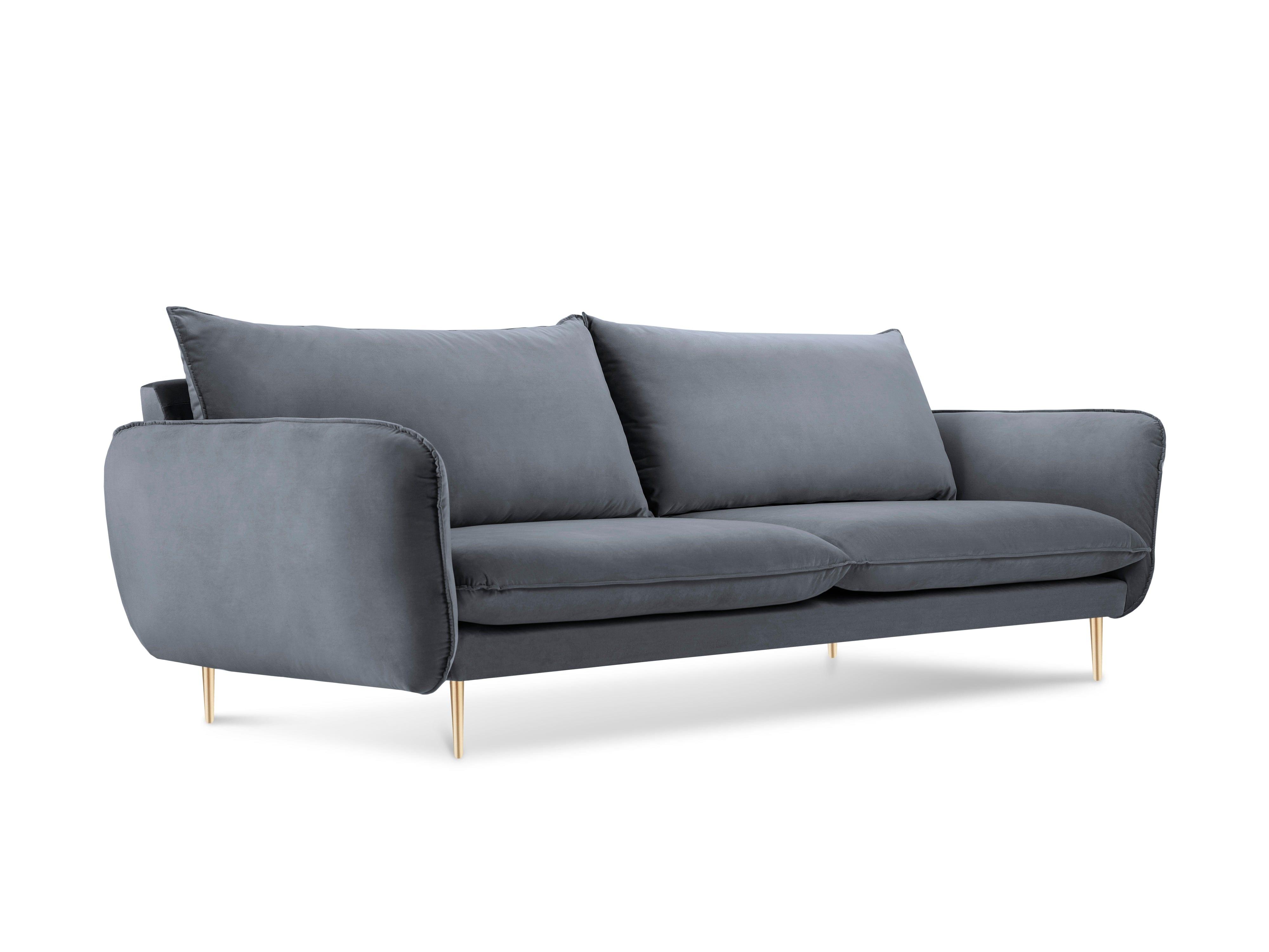 Velvet 3-seater sofa VIENNA grey with gold base - Eye on Design