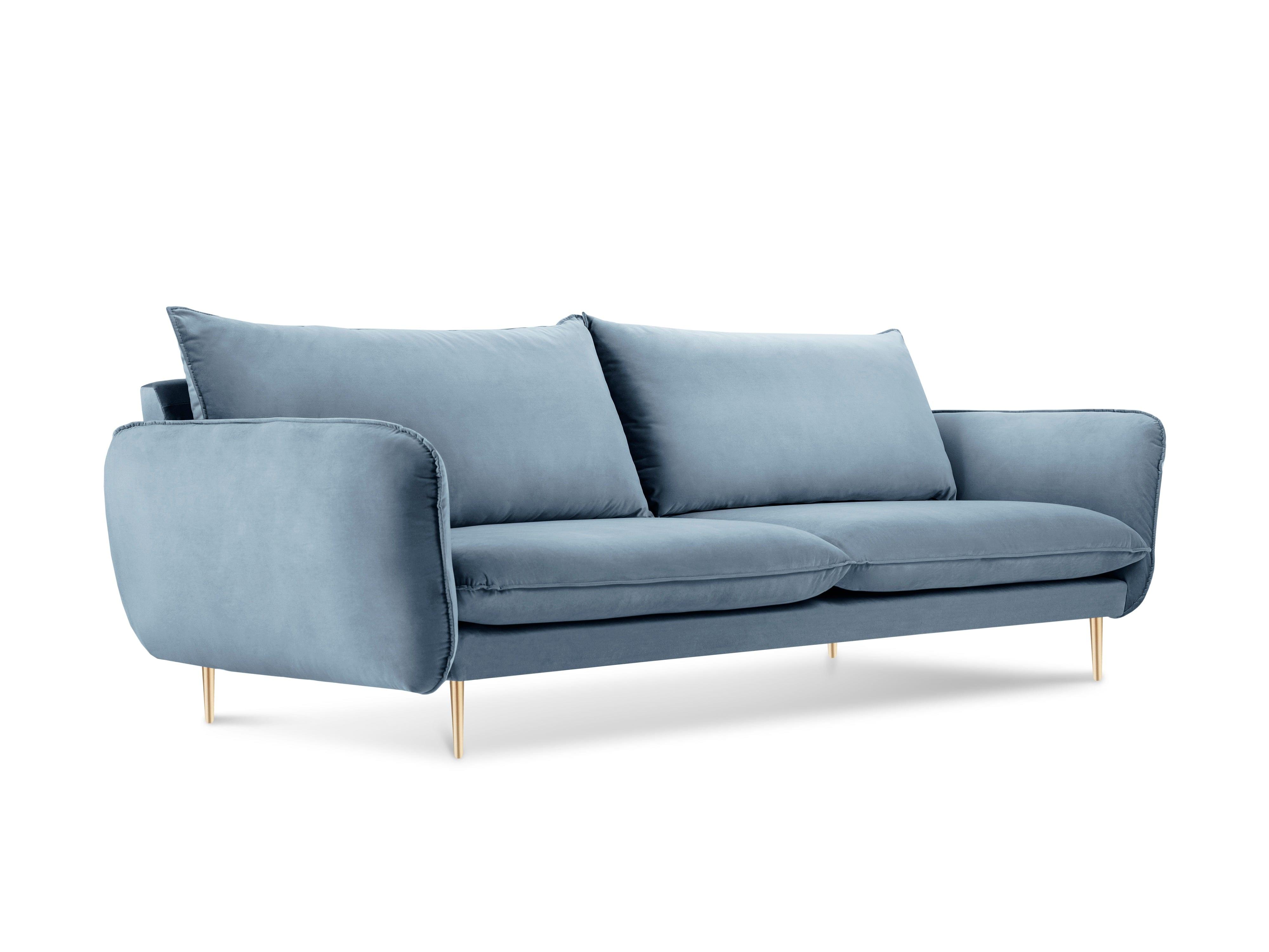 Velvet 3-seater sofa VIENNA light blue with gold base - Eye on Design