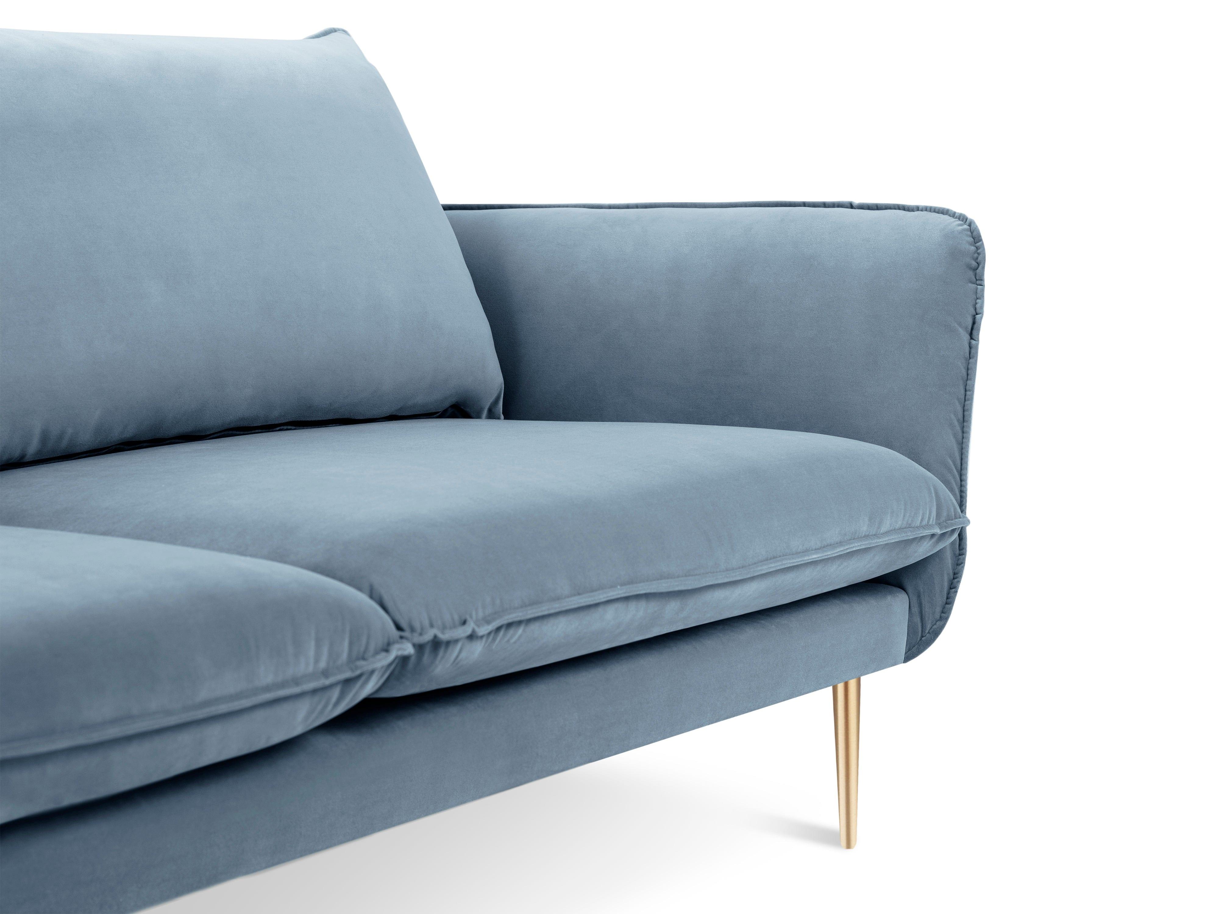 Velvet 3-seater sofa VIENNA light blue with gold base - Eye on Design