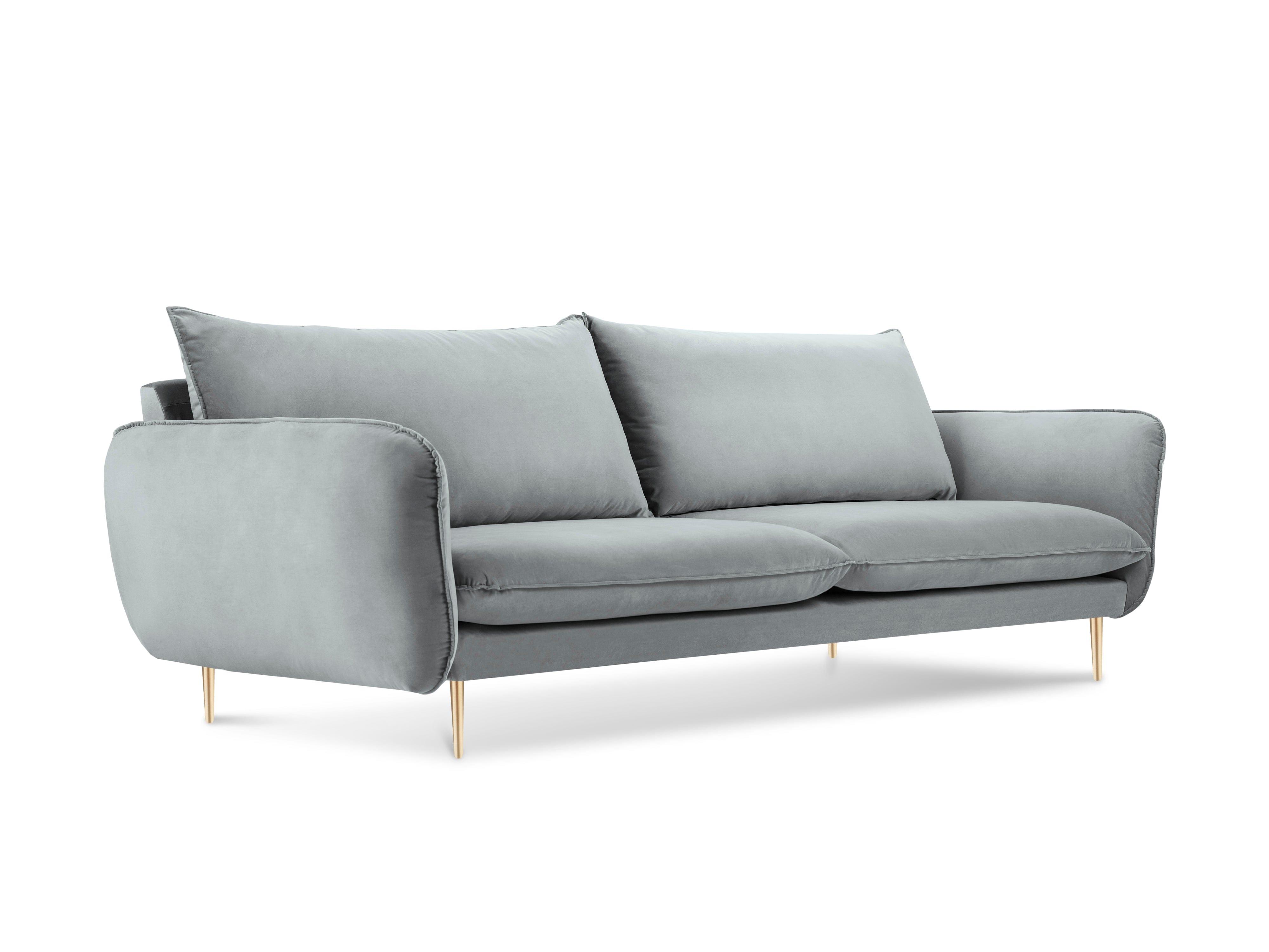 Velvet 3-seater sofa VIENNA light grey with gold base - Eye on Design