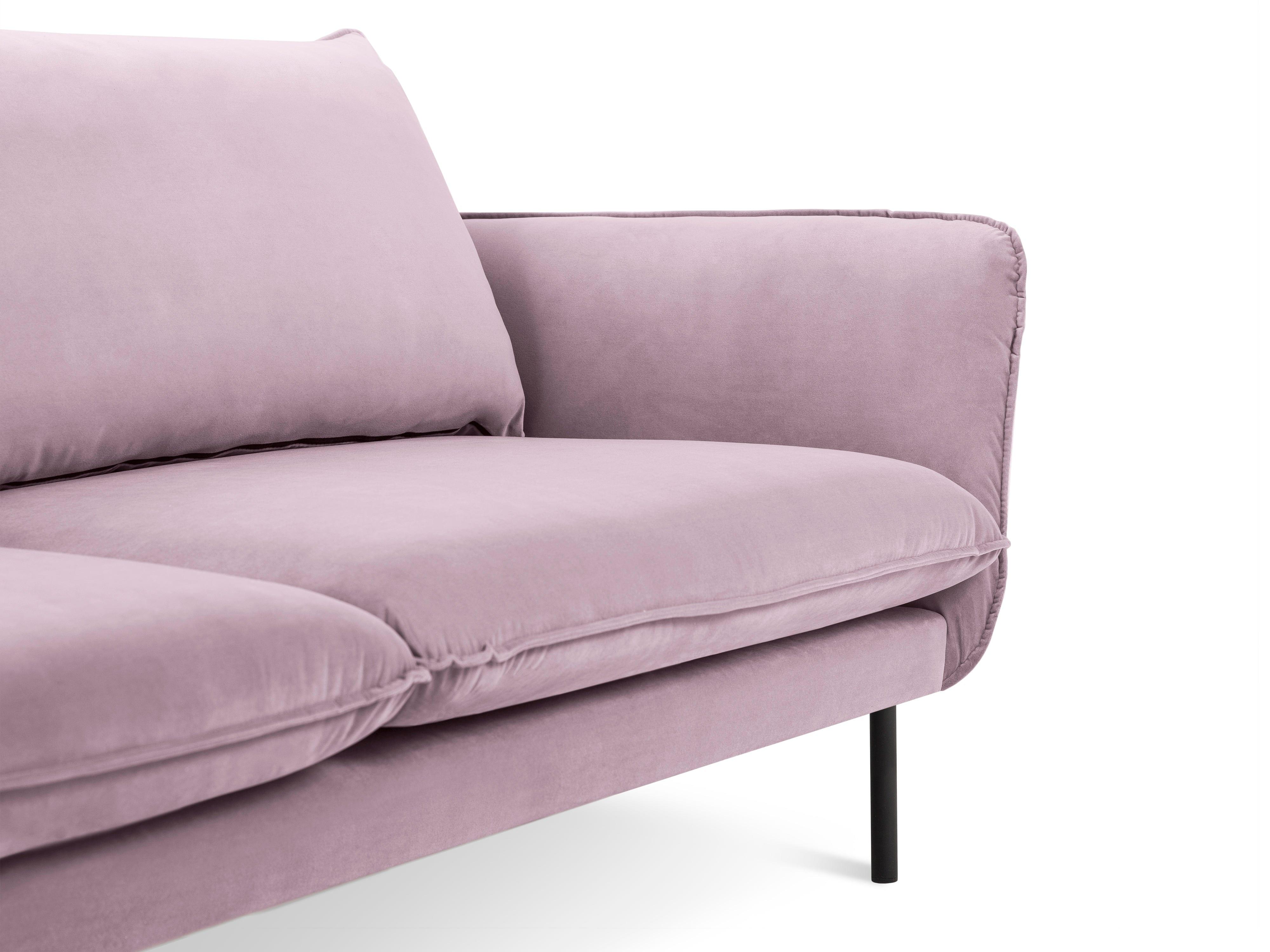 Velvet 3-seater sofa VIENNA powder pink with black base - Eye on Design