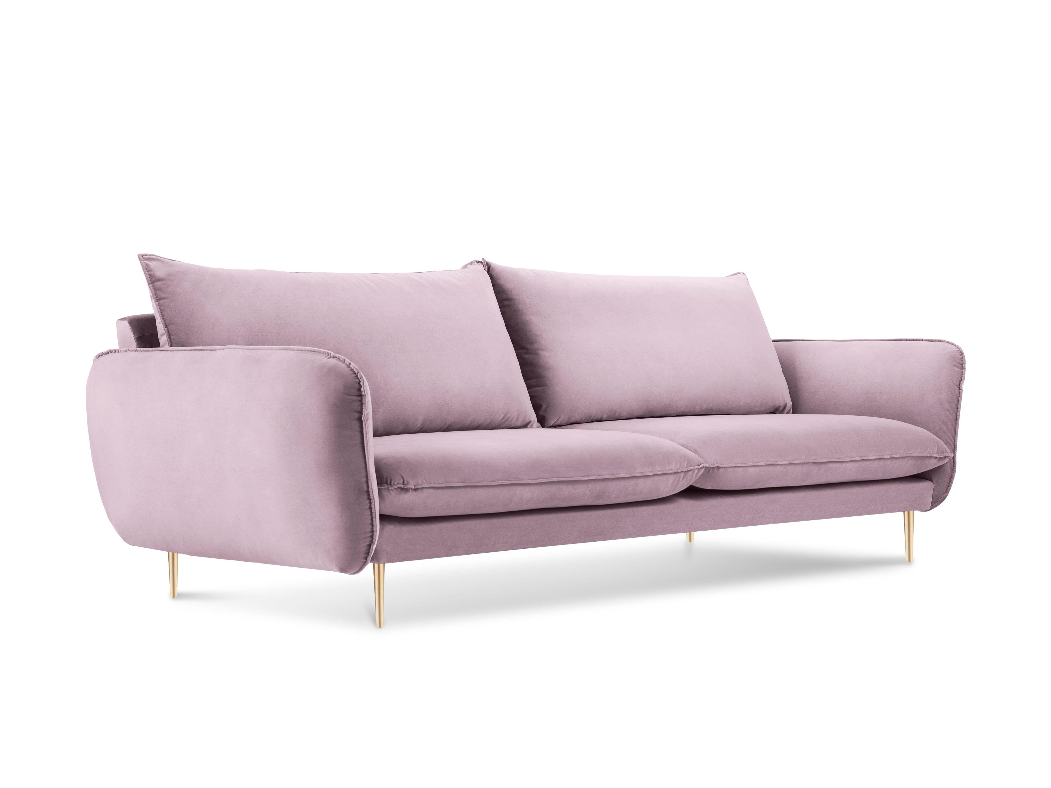 Velvet 3-seater sofa VIENNA powder pink with gold base - Eye on Design