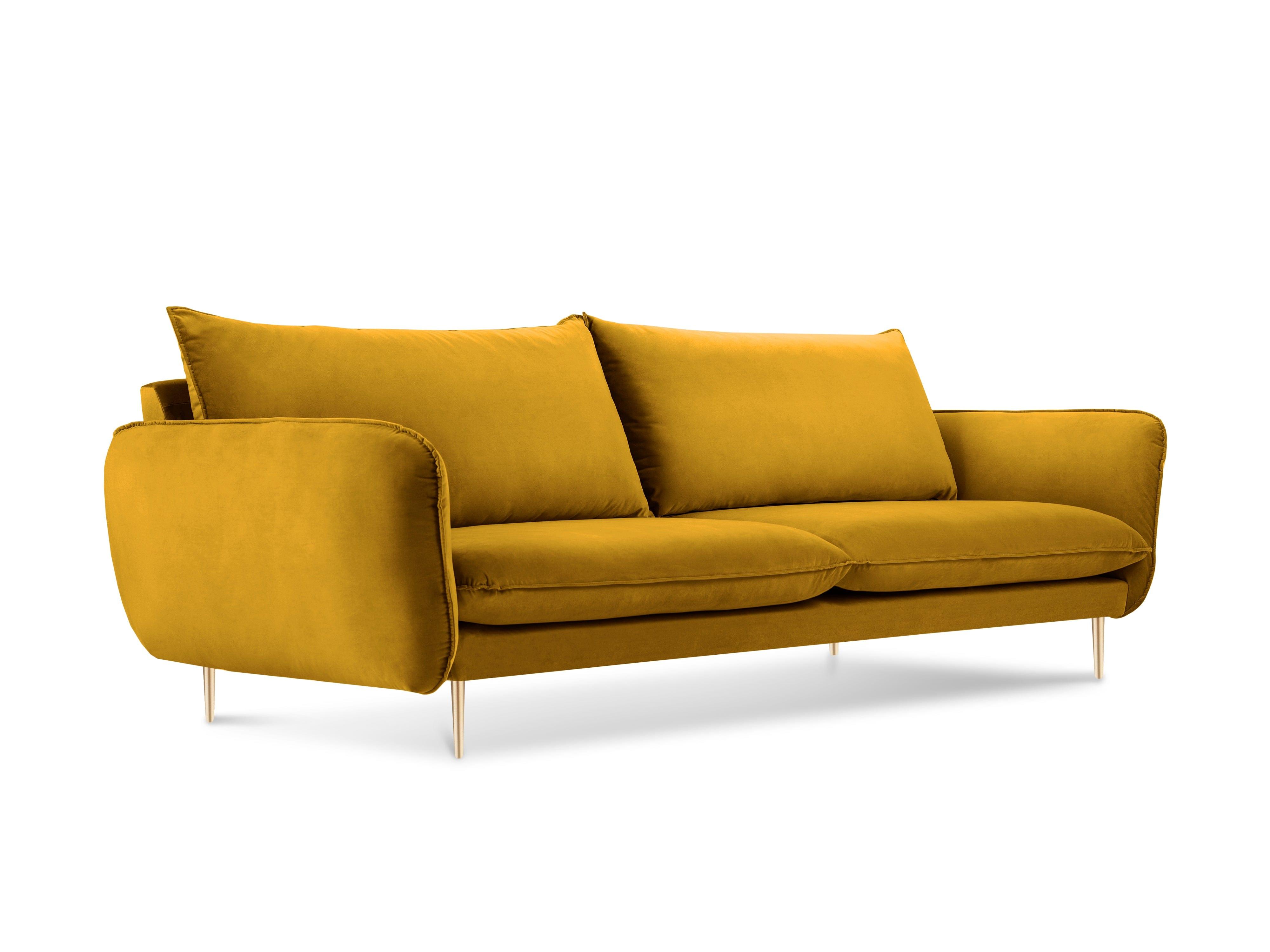 Velvet 3-seater sofa VIENNA yellow with gold base - Eye on Design