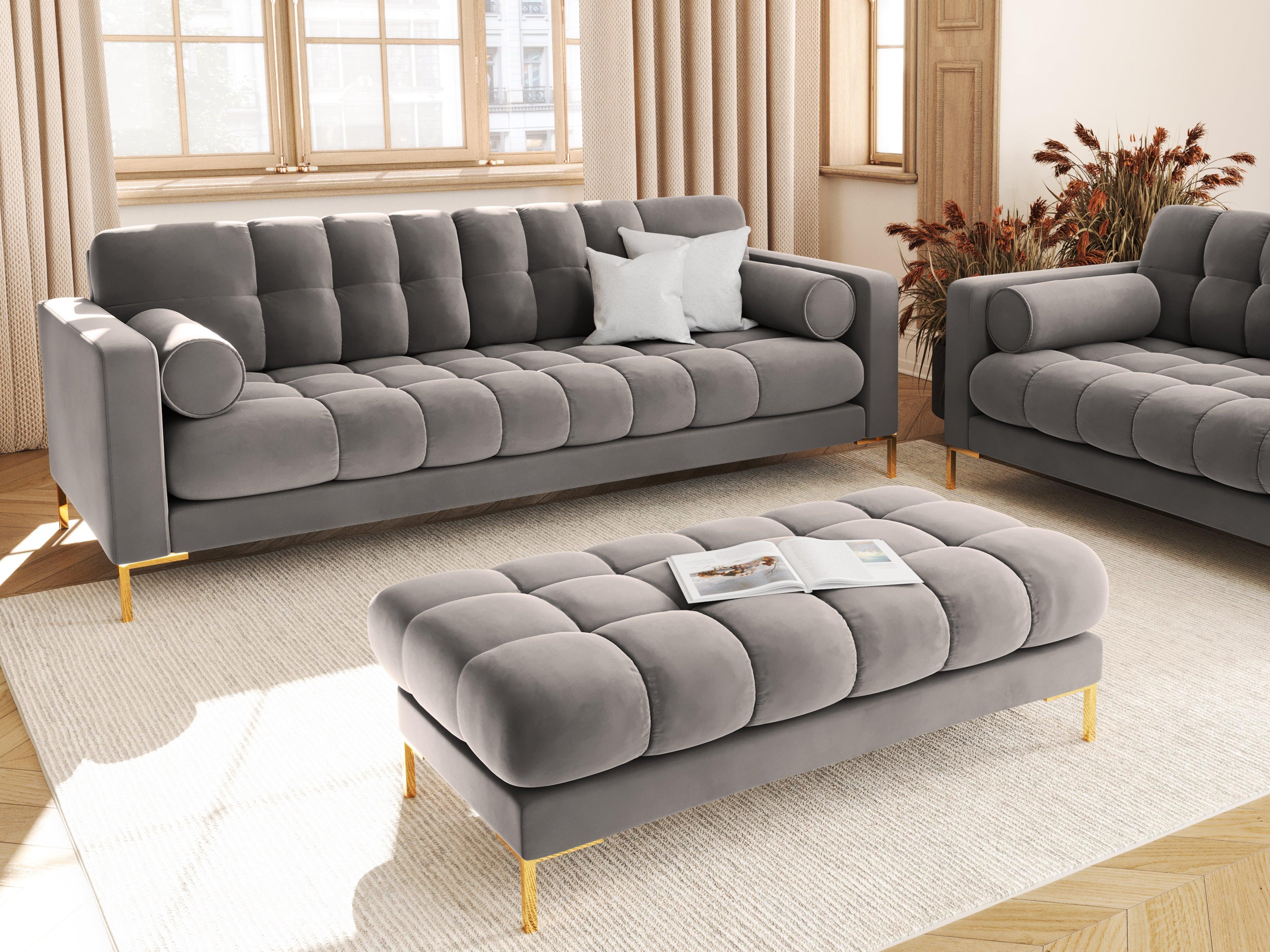 Velvet 4-seater sofa BALI light grey with gold base - Eye on Design