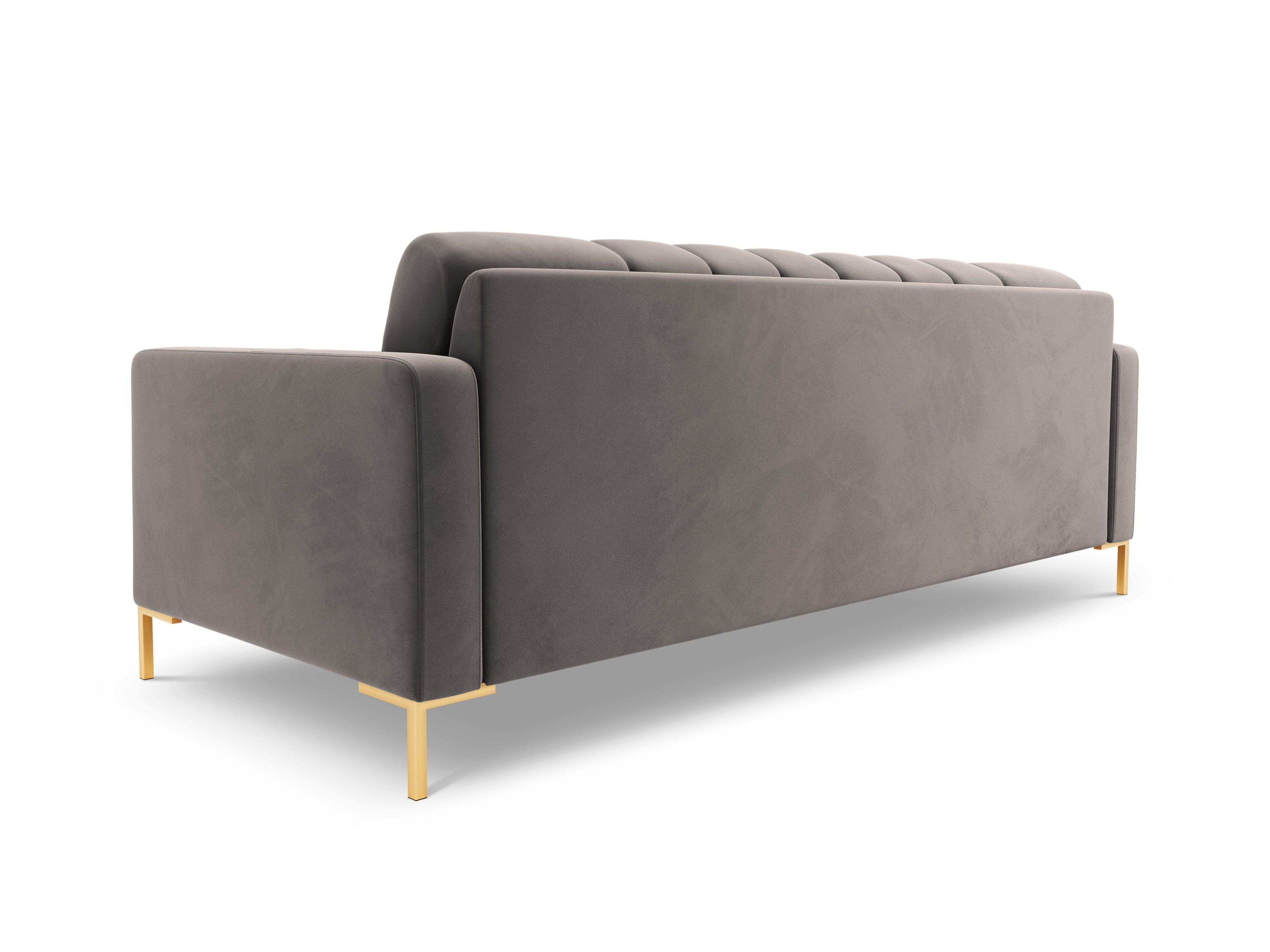 Velvet 4-seater sofa BALI light grey with gold base - Eye on Design