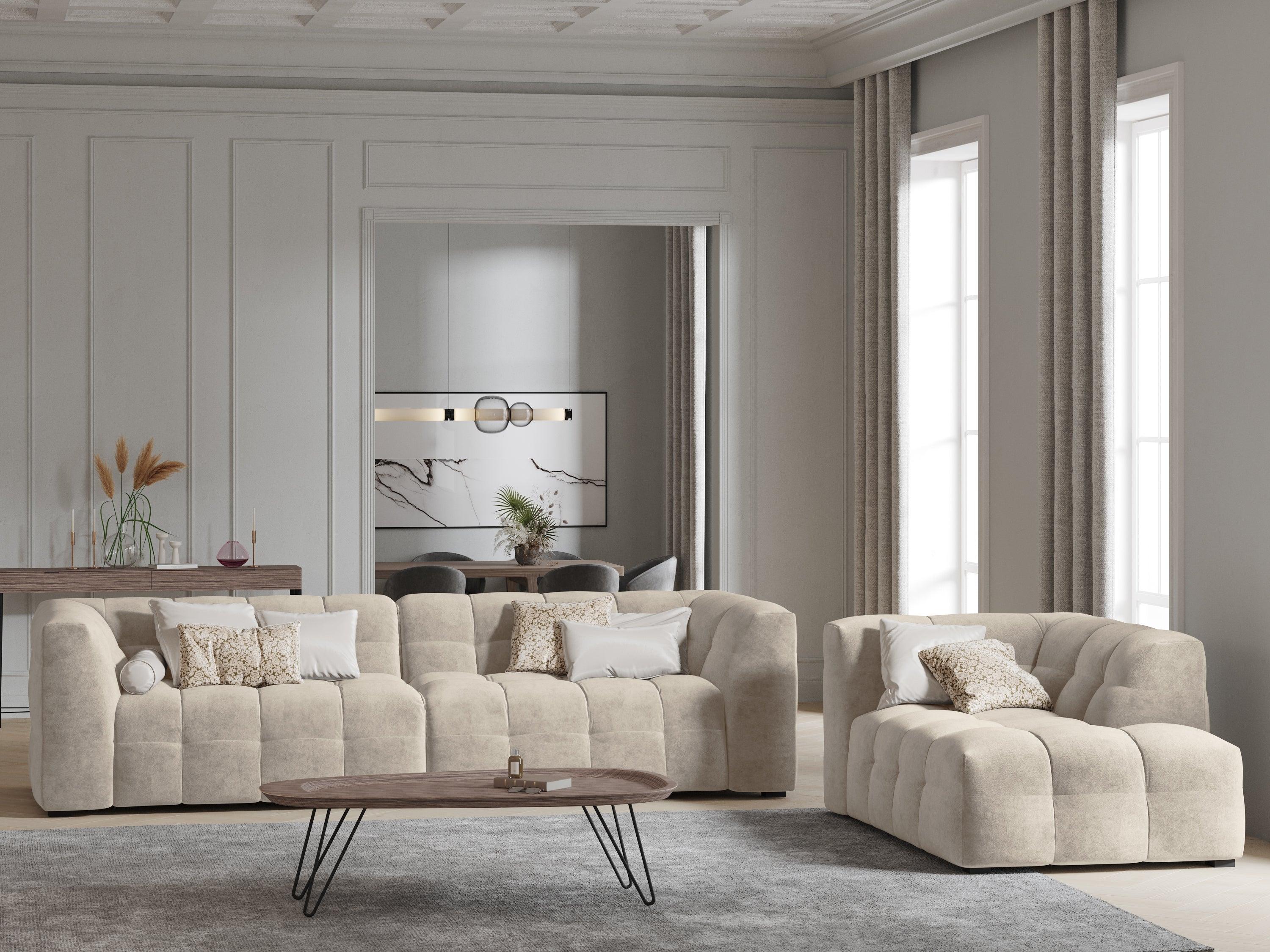 Velvet 4-seater sofa VESTA beige - Eye on Design