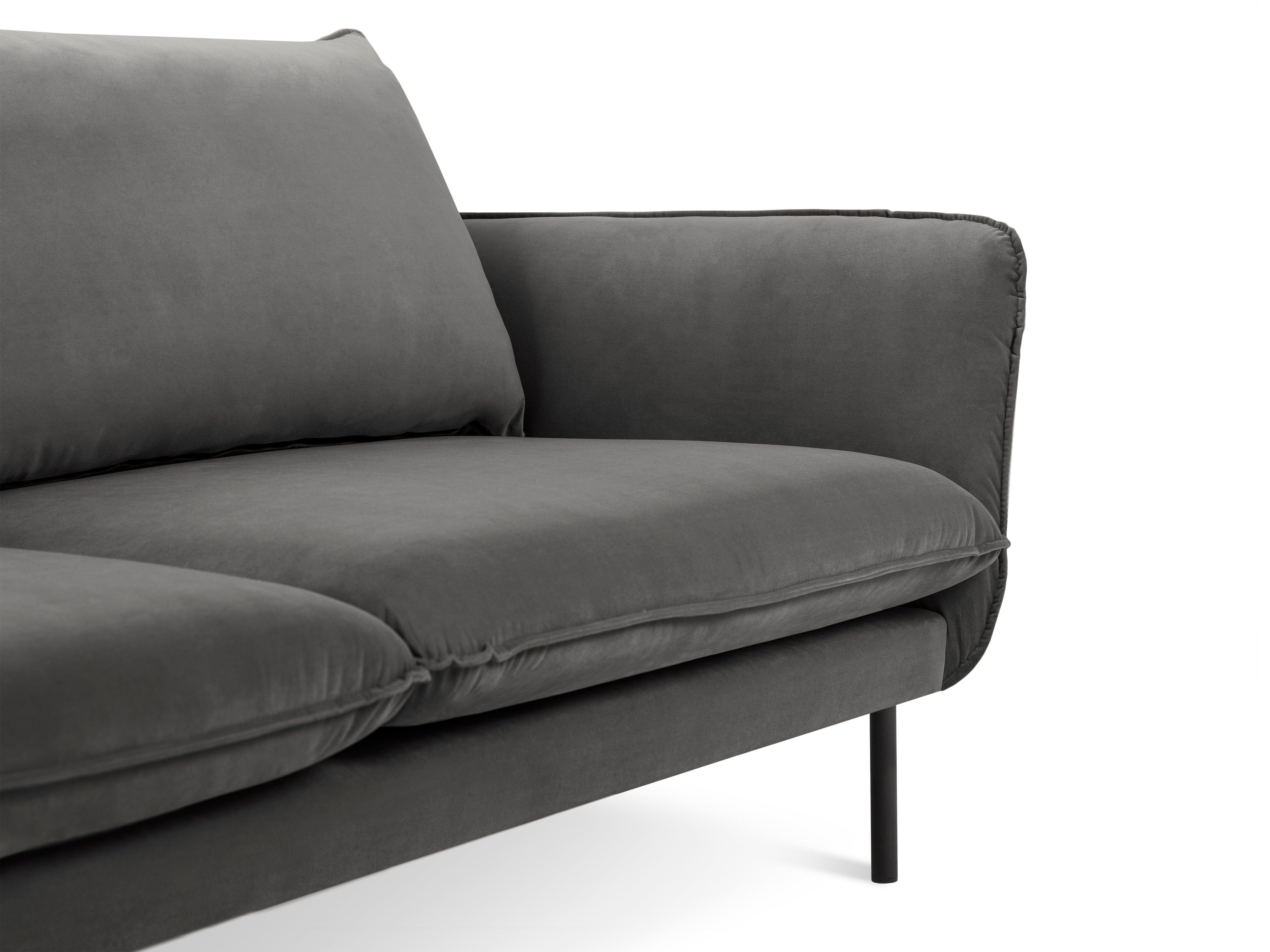 Velvet 4-seater sofa VIENNA dark grey with black base - Eye on Design