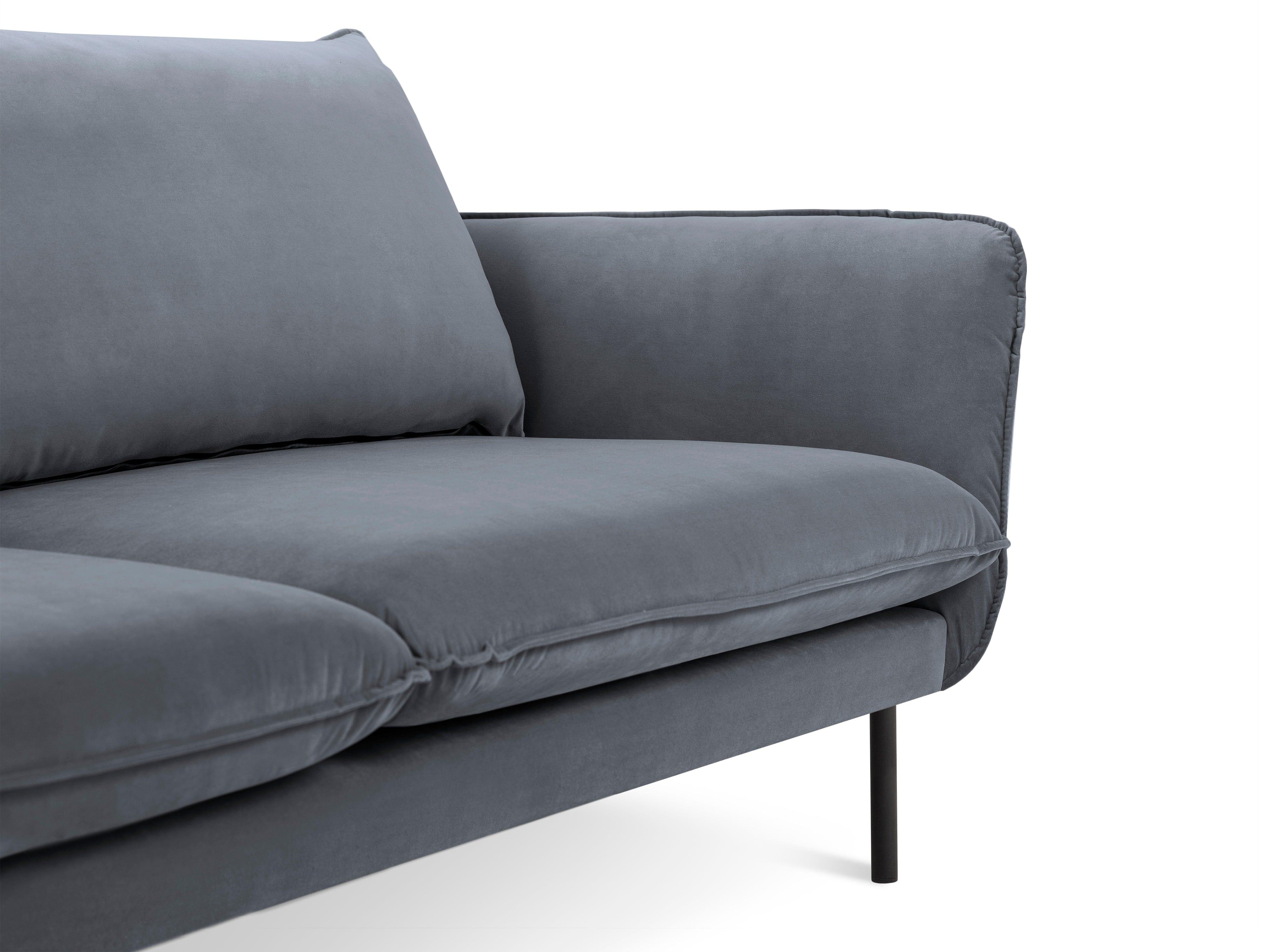 Velvet 4-seater sofa VIENNA grey with black base - Eye on Design