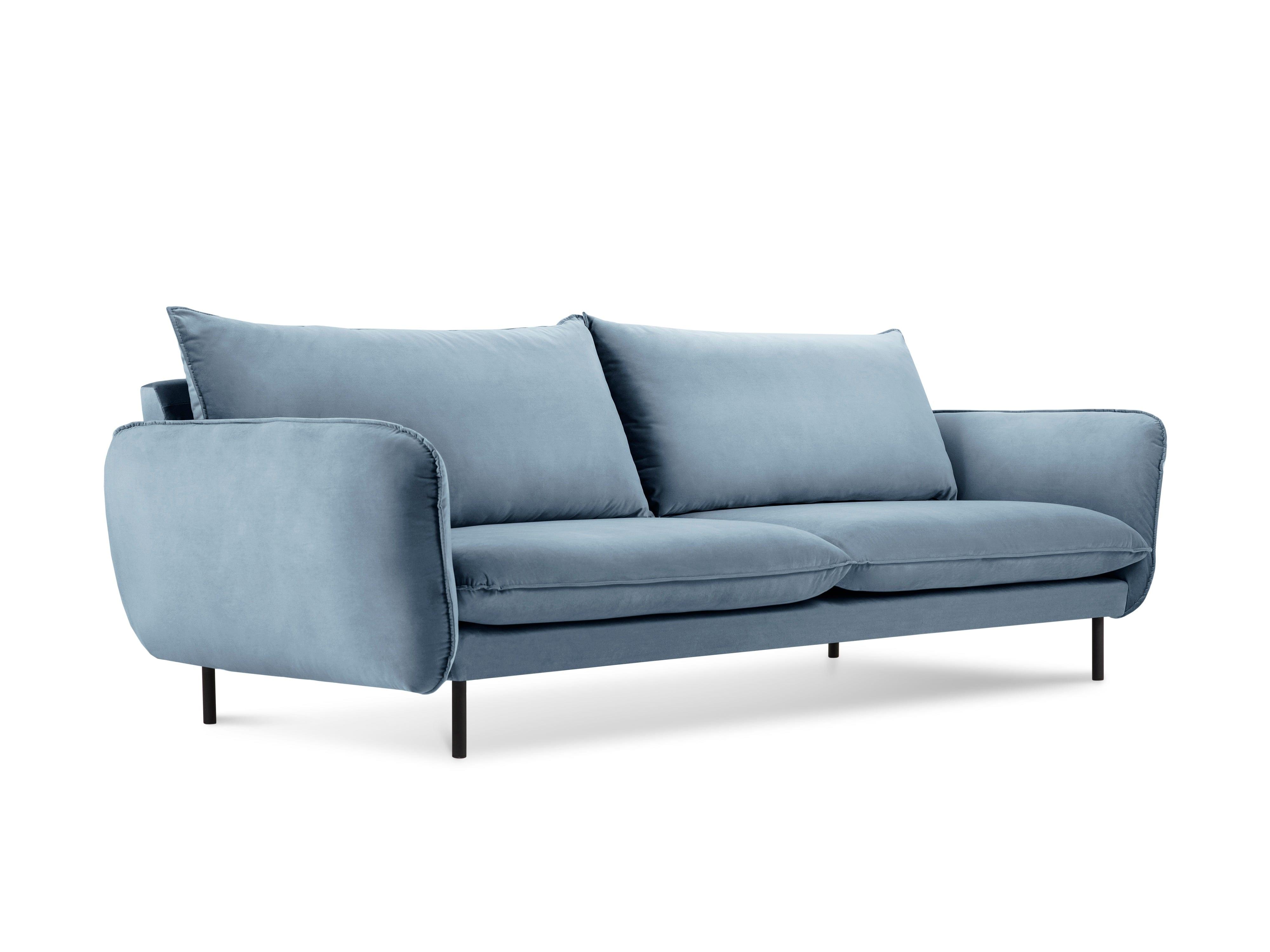 Velvet 4-seater sofa VIENNA light blue with black base - Eye on Design