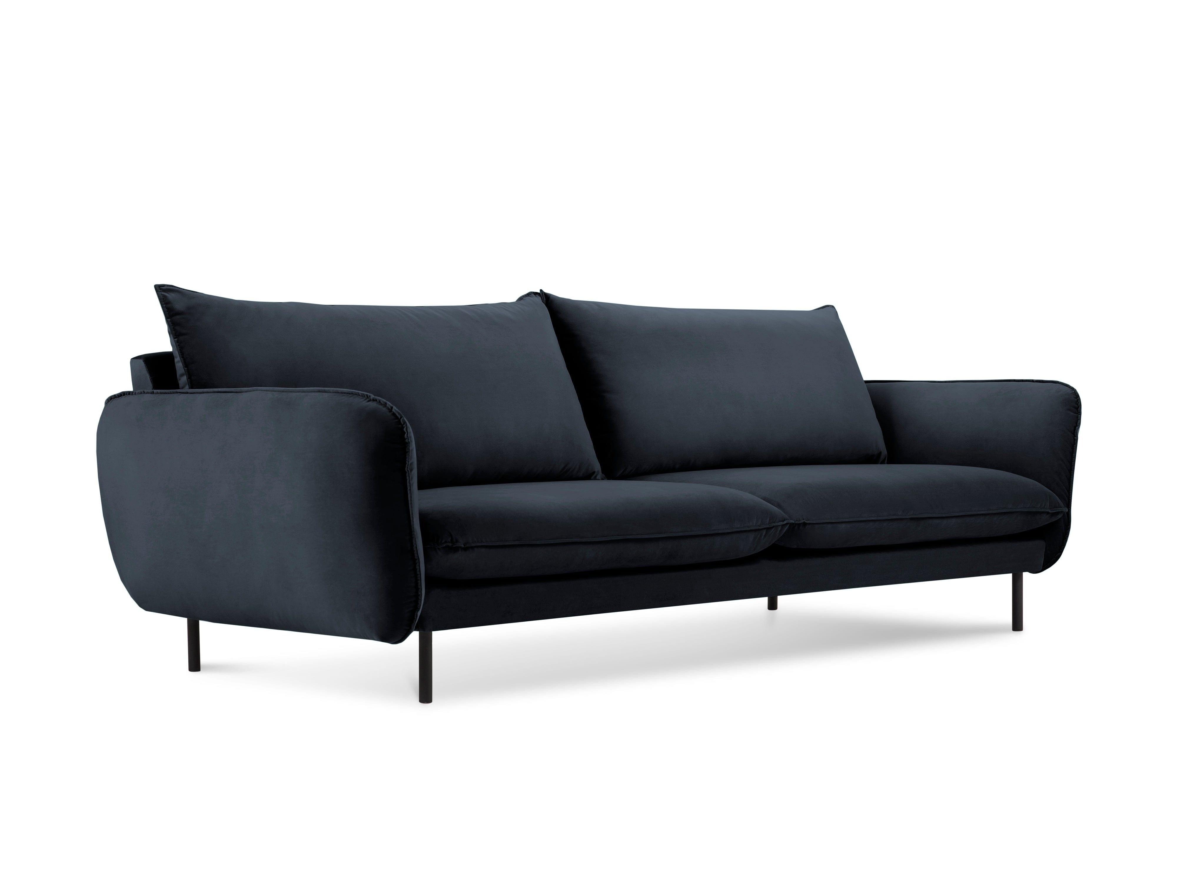 Velvet 4-seater sofa VIENNA navy blue with black base - Eye on Design