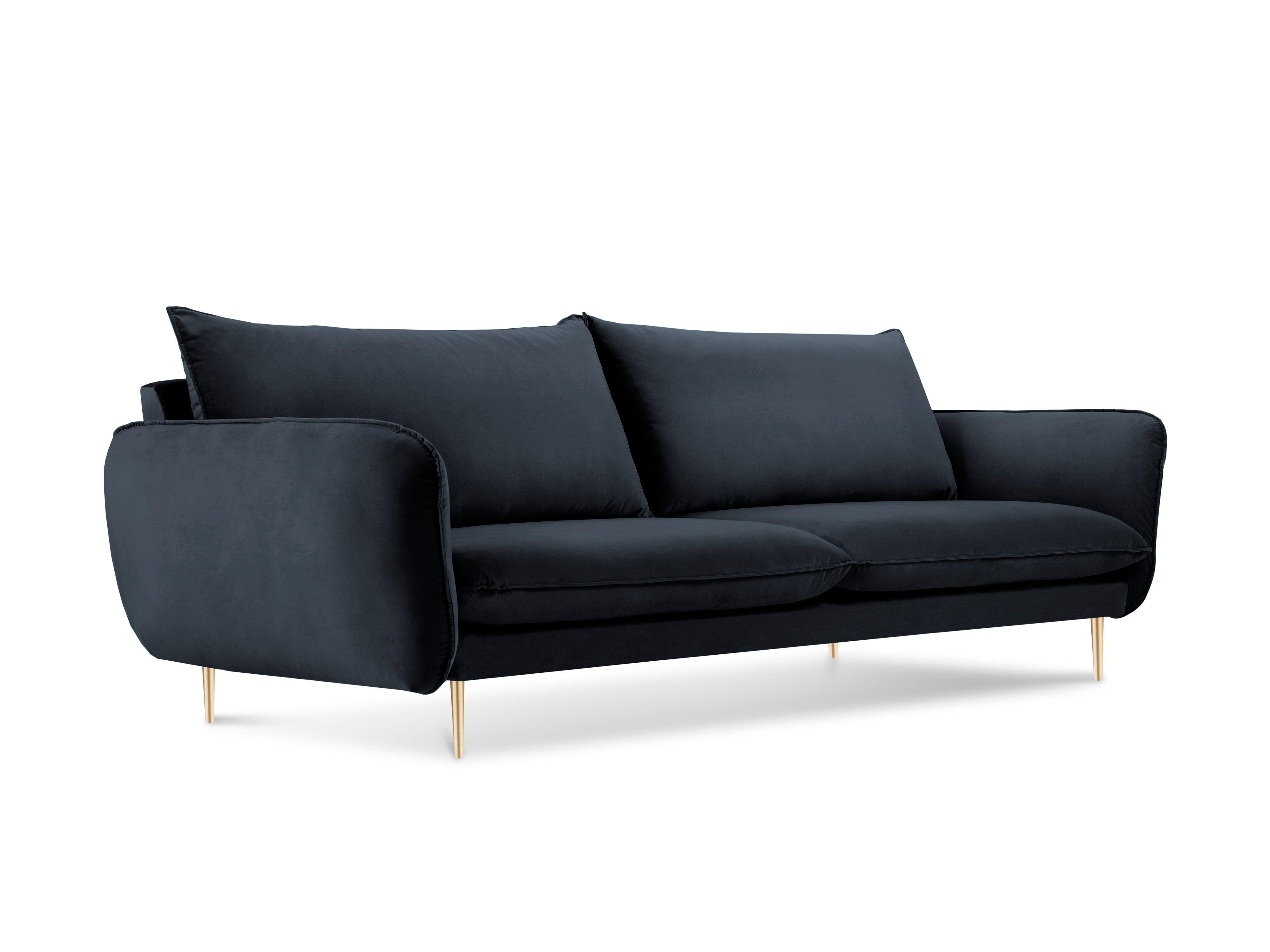 Velvet 4-seater sofa VIENNA navy blue with gold base - Eye on Design