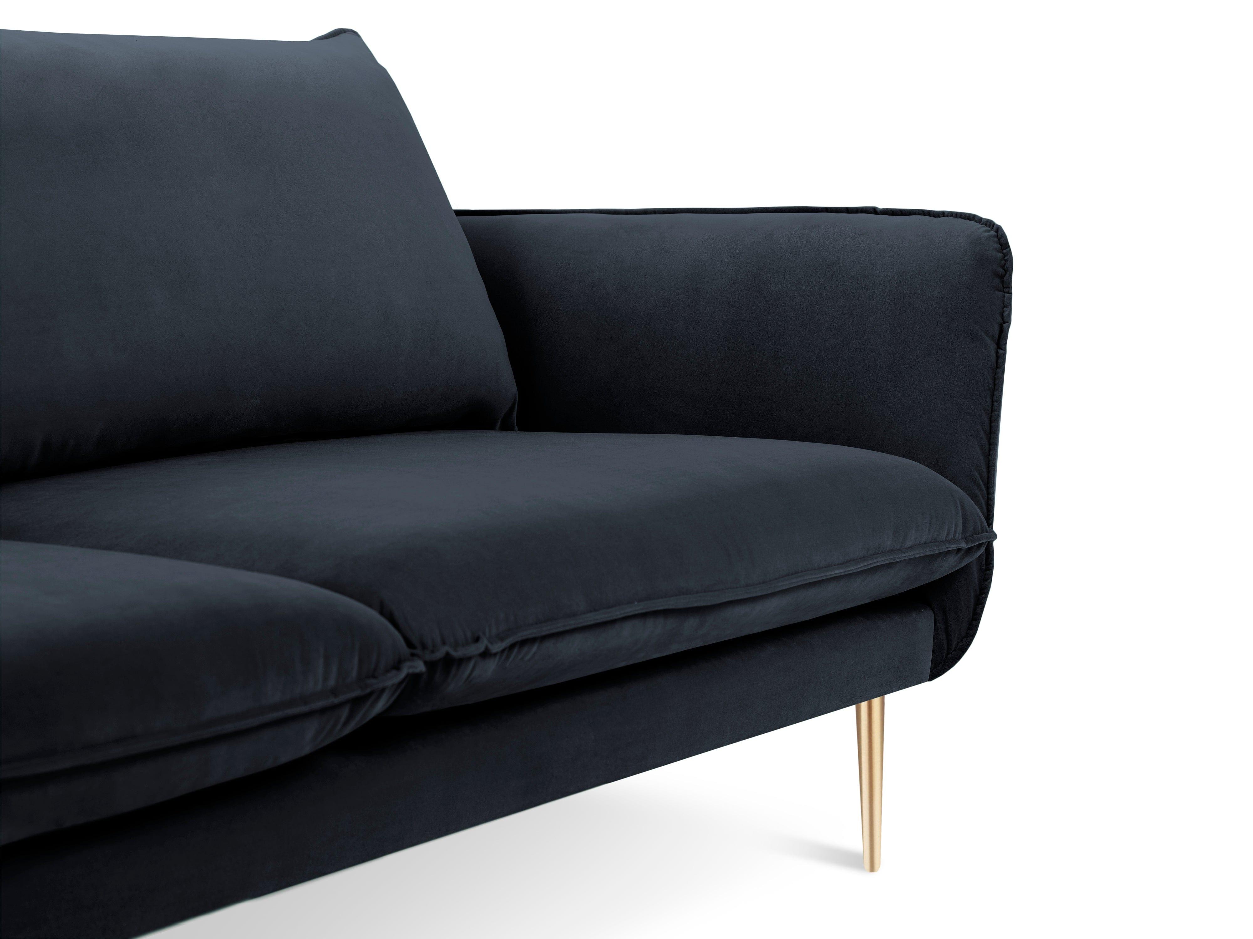 Velvet 4-seater sofa VIENNA navy blue with gold base - Eye on Design