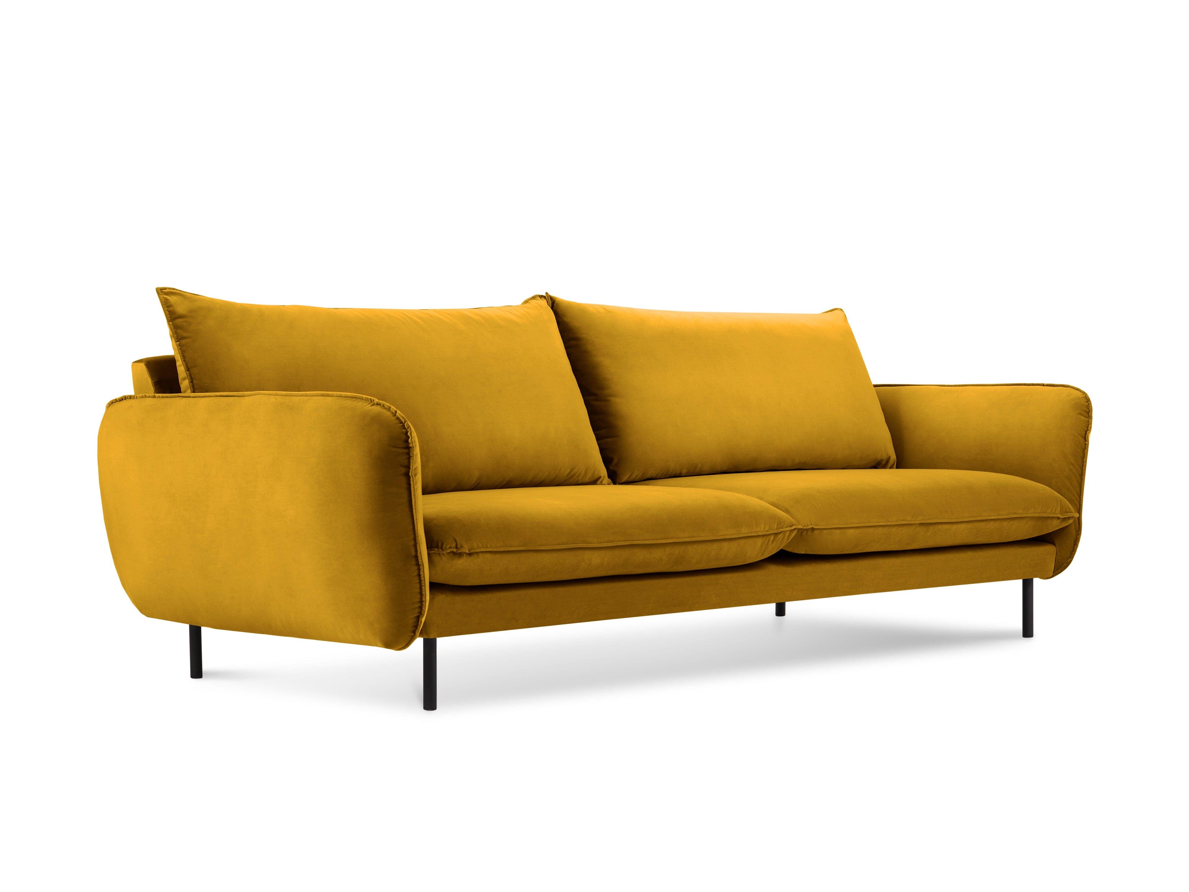 Velvet 4-seater sofa VIENNA yellow with black base - Eye on Design