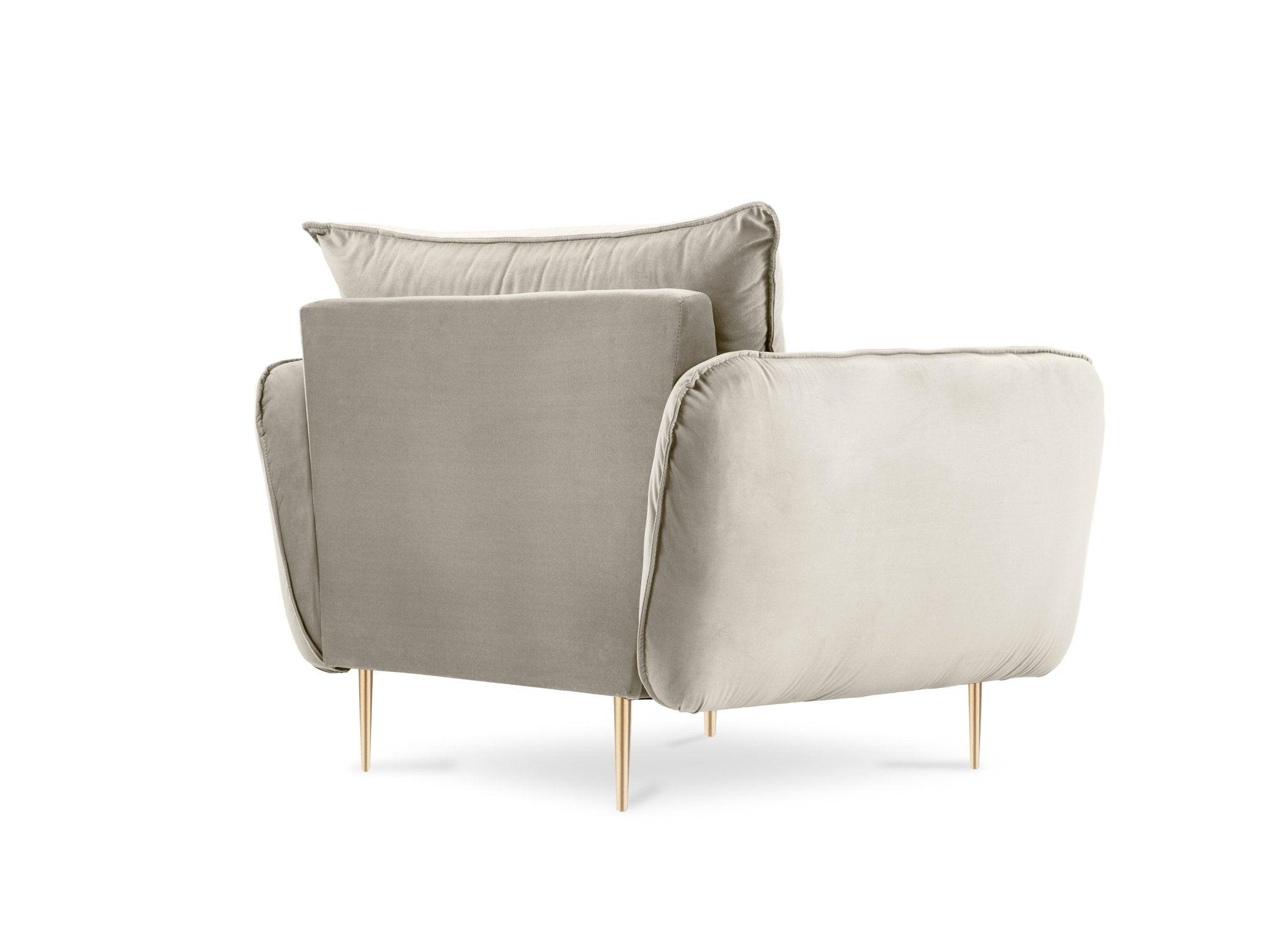 Velvet armchair VIENNA beige with gold base - Eye on Design