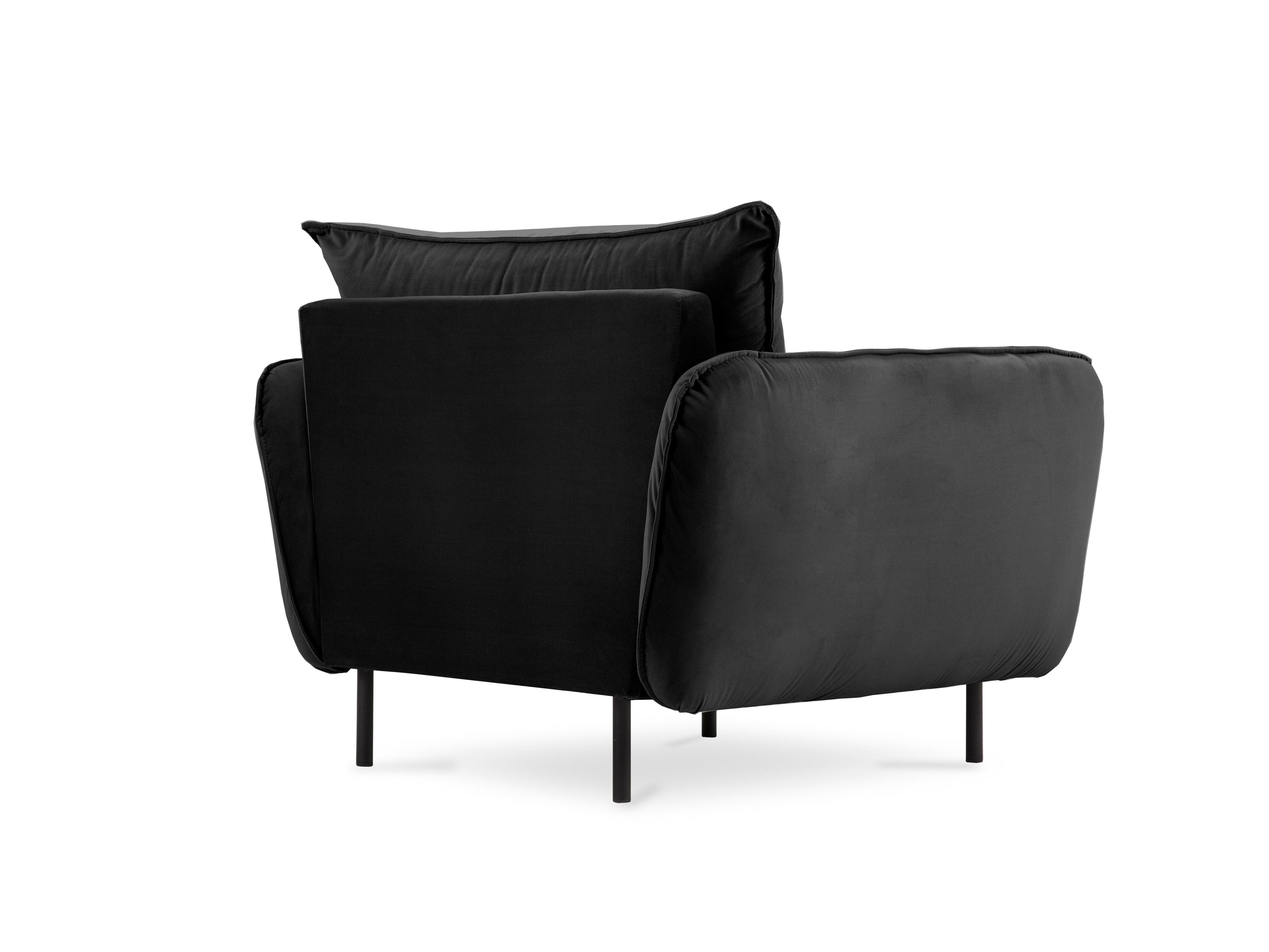 Velvet armchair VIENNA black with black base - Eye on Design