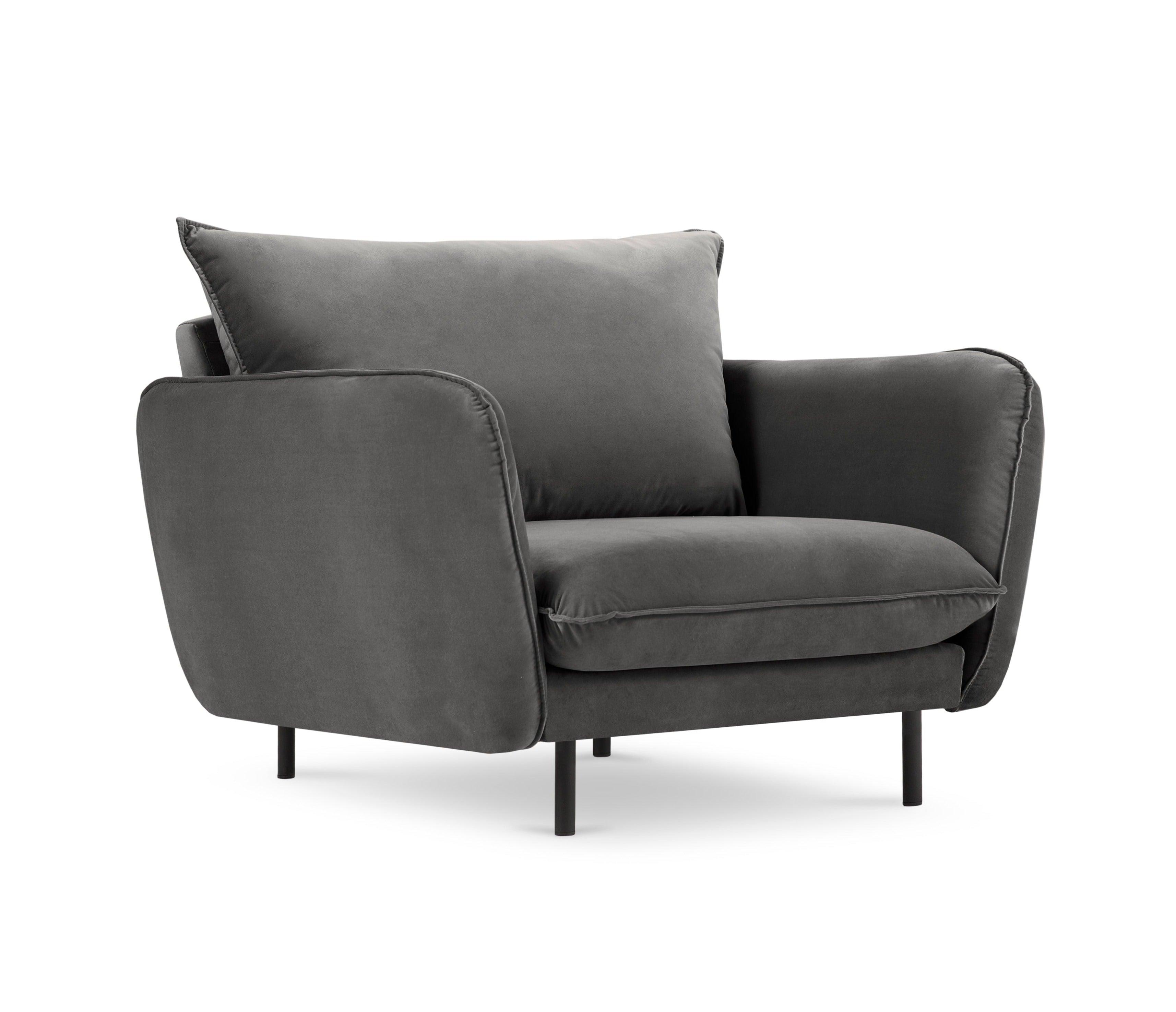 Velvet armchair VIENNA dark grey with black base - Eye on Design