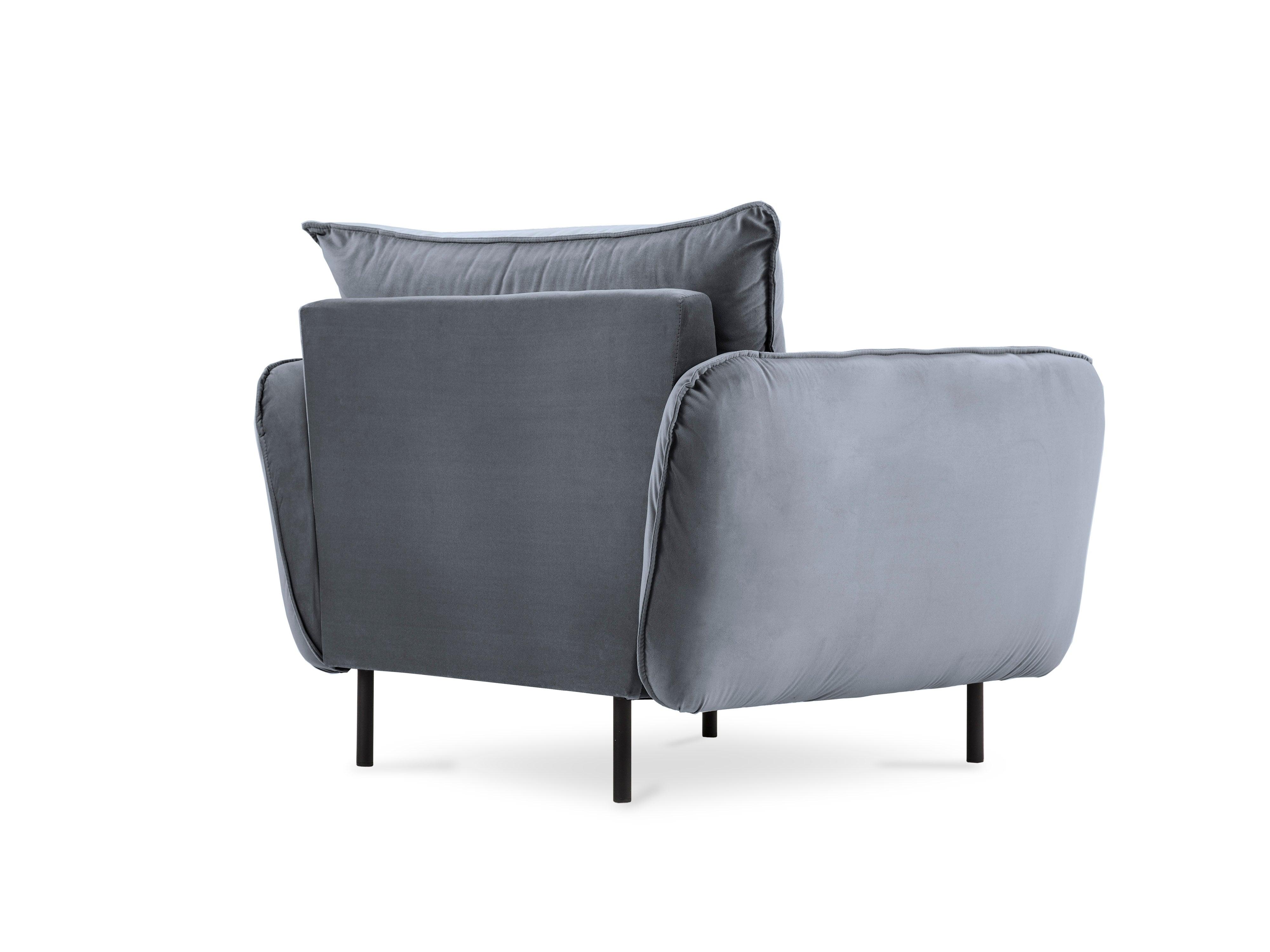 Velvet armchair VIENNA grey with black base - Eye on Design