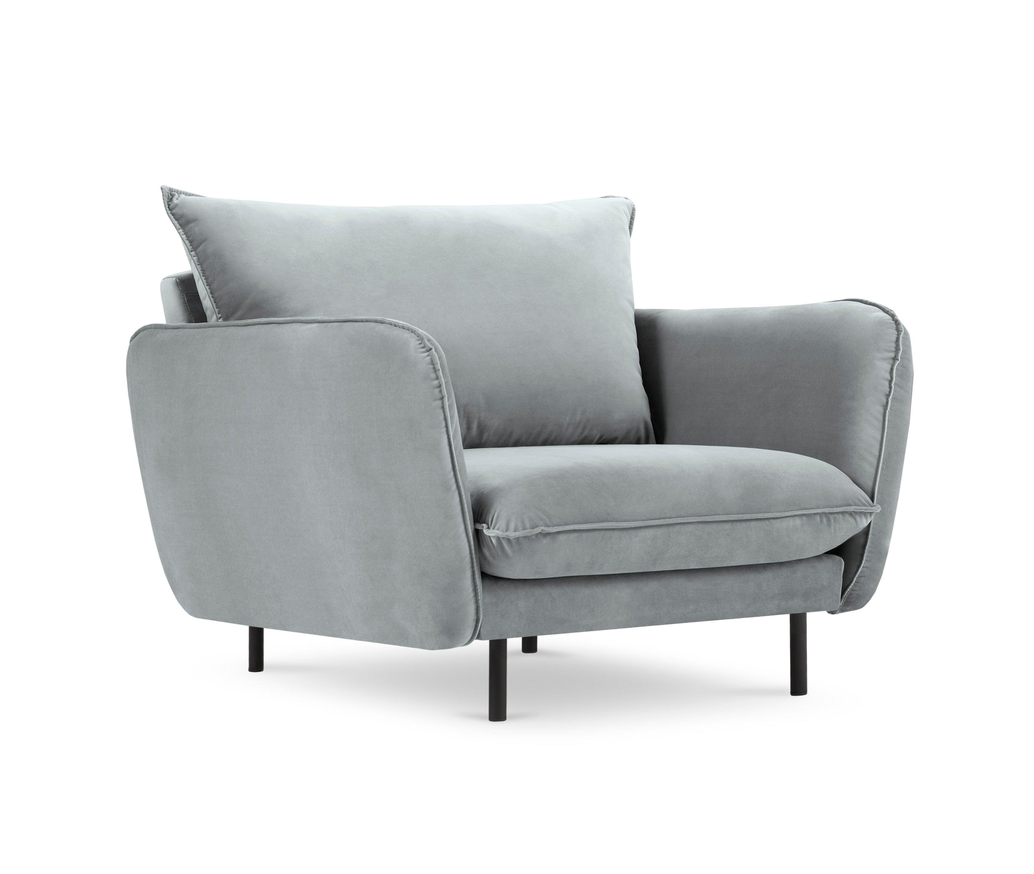 Velvet armchair VIENNA light grey with black base - Eye on Design