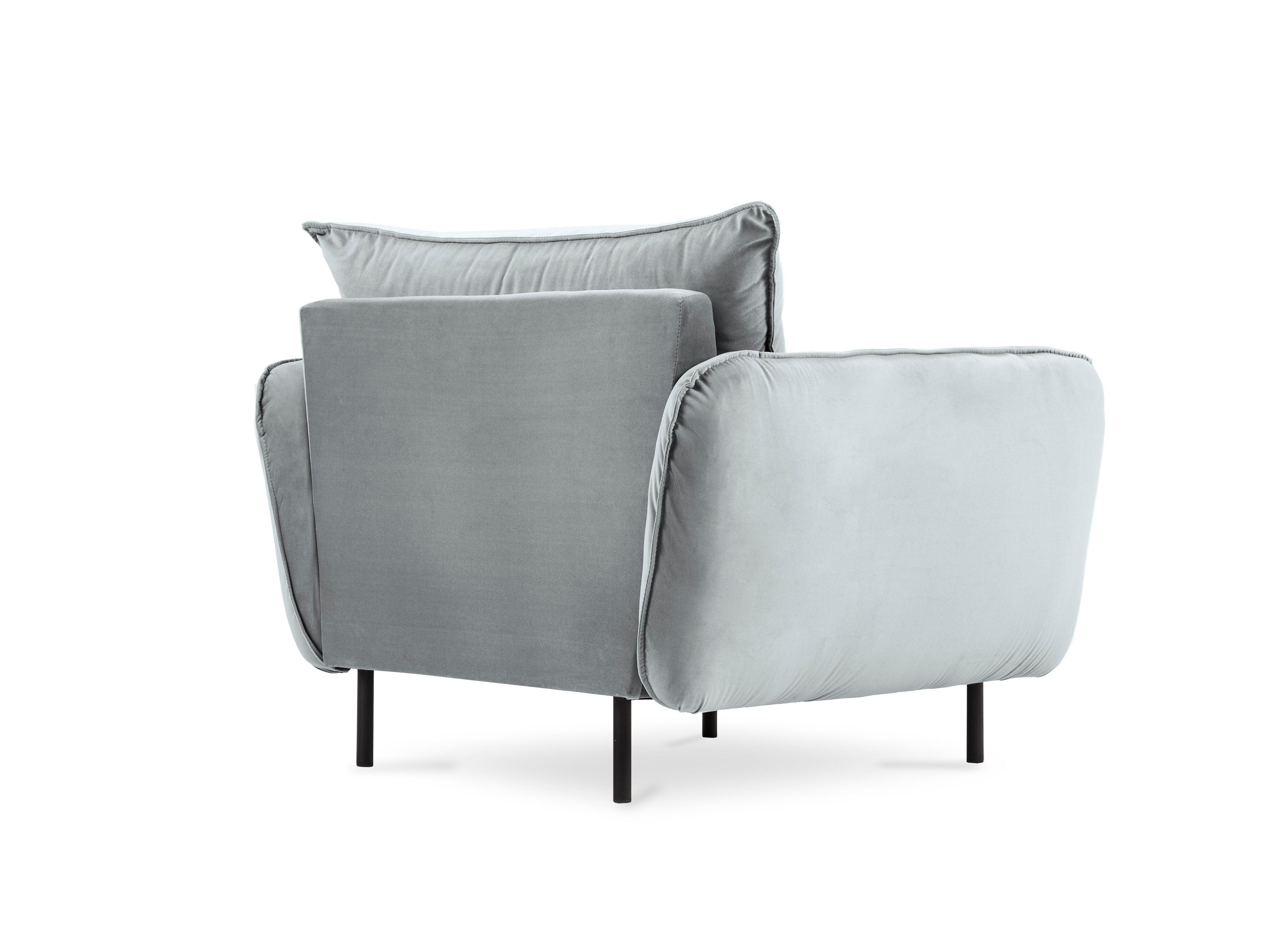 Velvet armchair VIENNA light grey with black base - Eye on Design