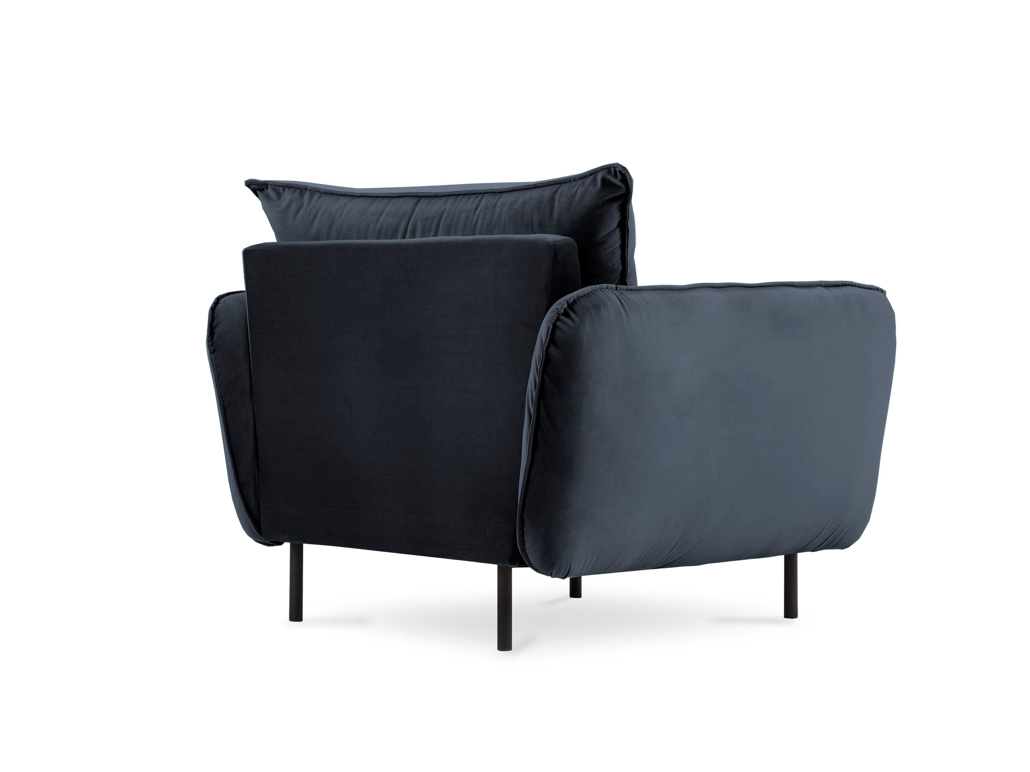 Velvet armchair VIENNA navy blue with black base - Eye on Design