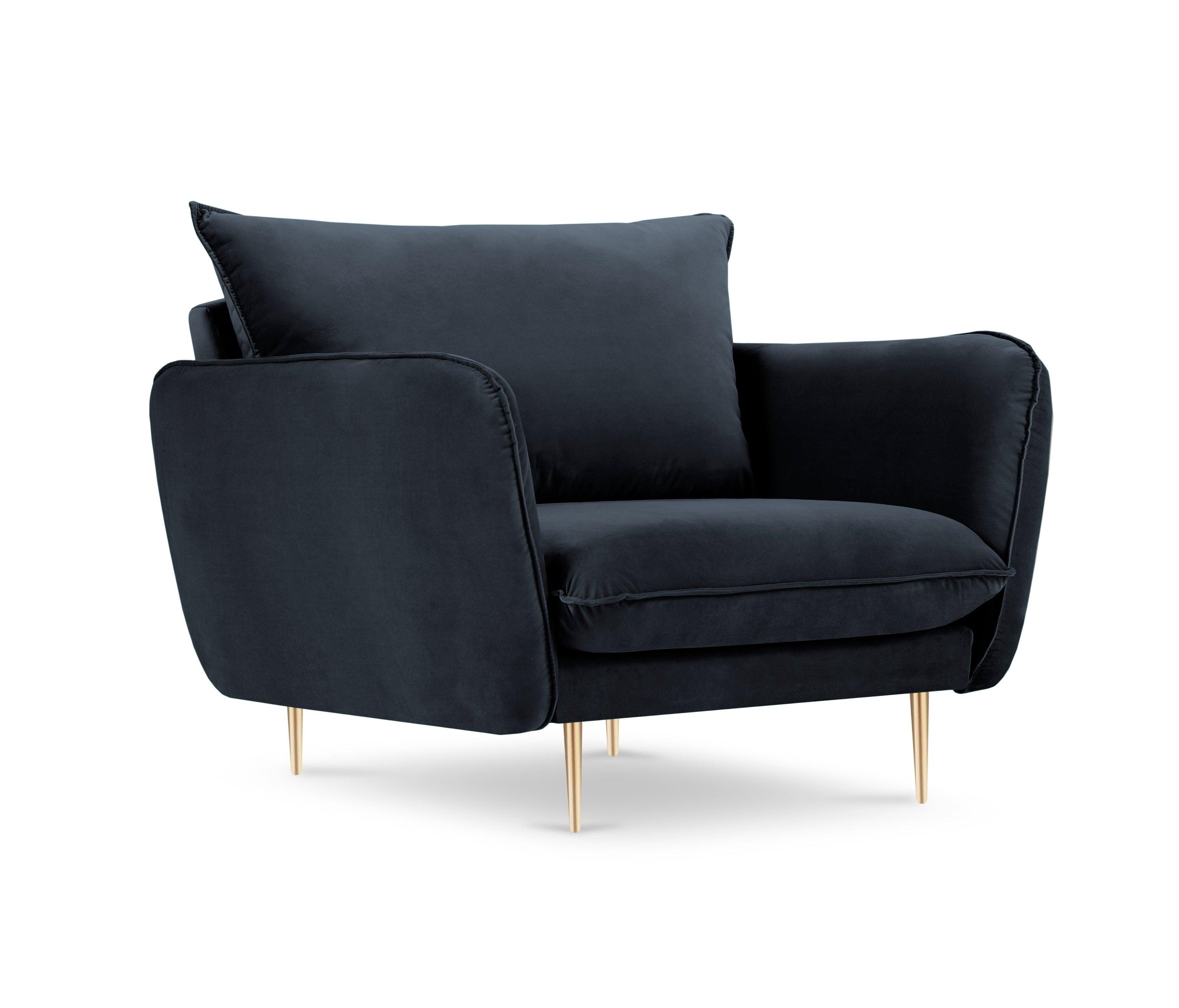 Velvet armchair VIENNA navy blue with gold base - Eye on Design