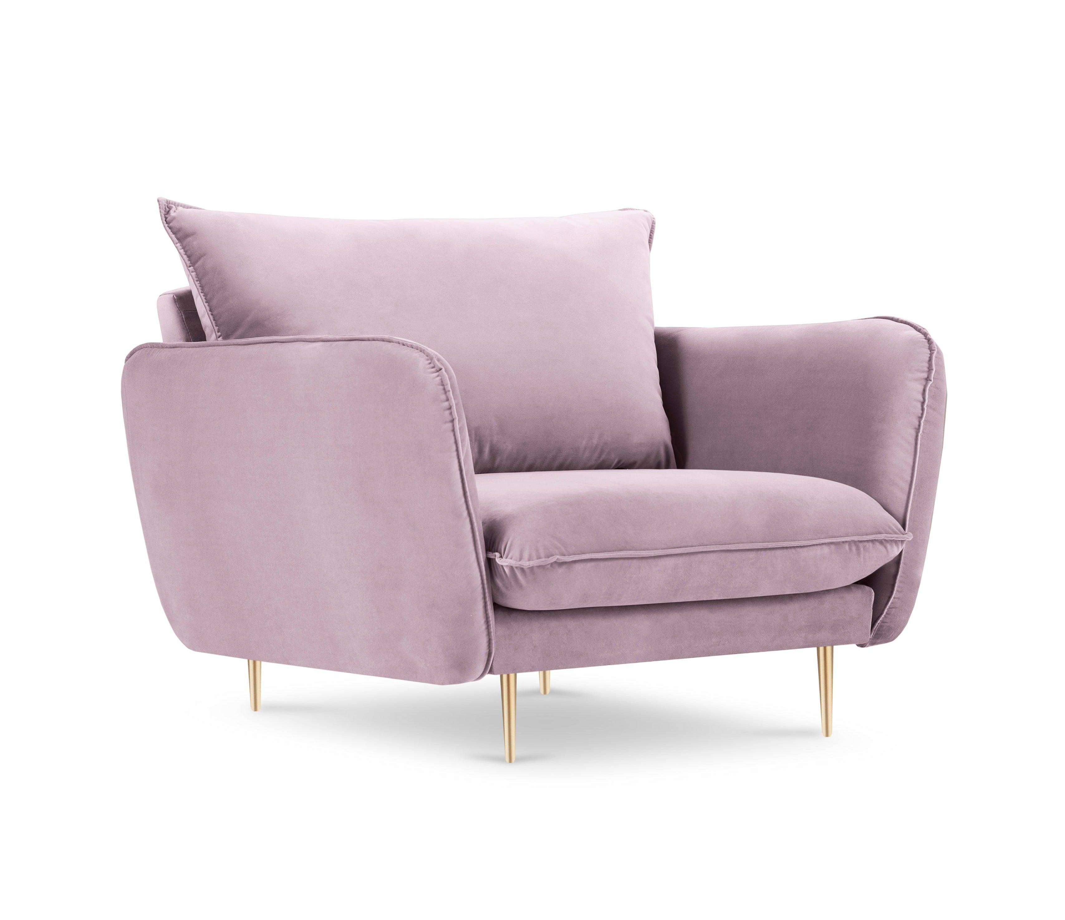 Velvet armchair VIENNA powder pink with gold base - Eye on Design