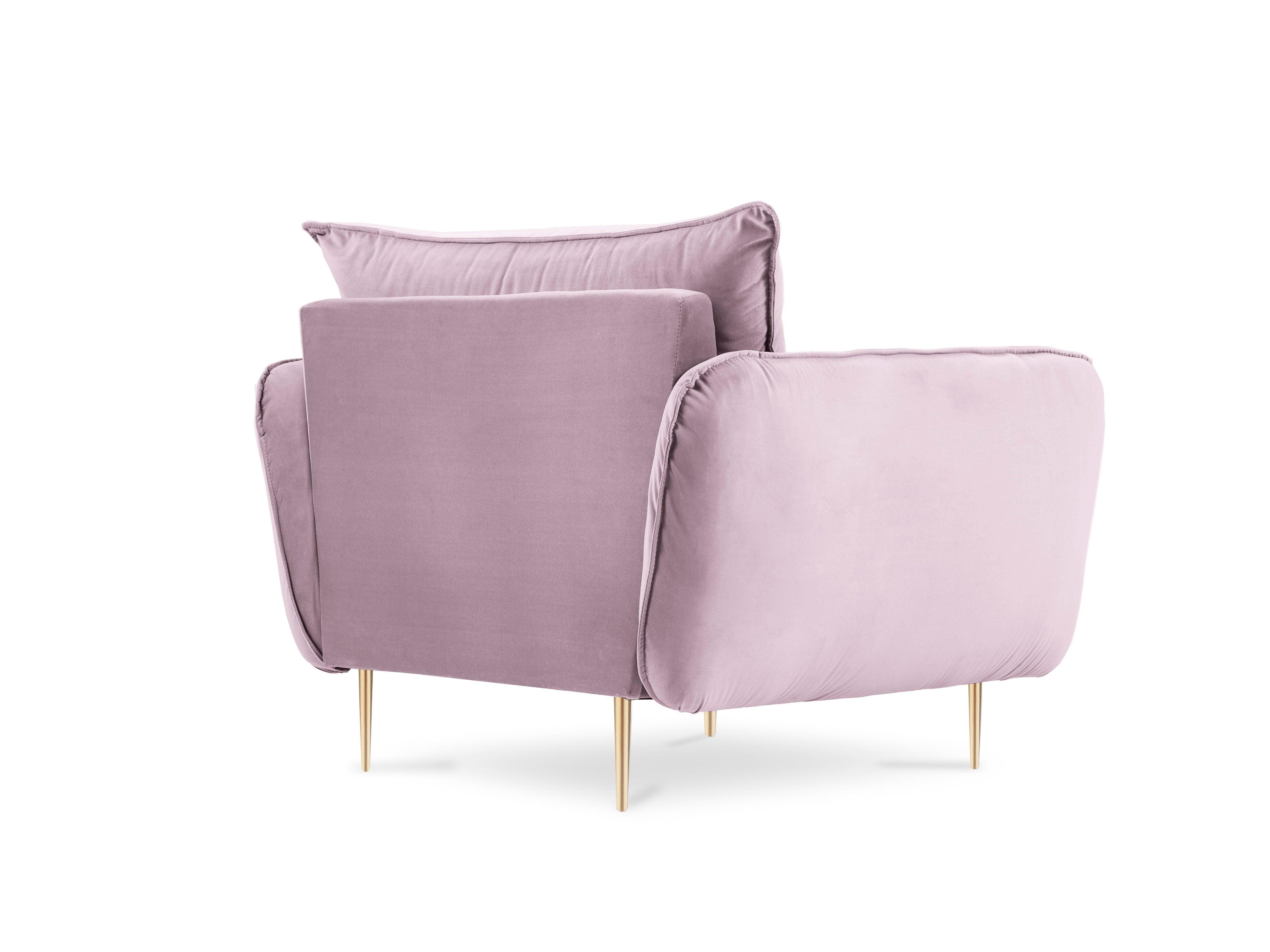 Velvet armchair VIENNA powder pink with gold base - Eye on Design