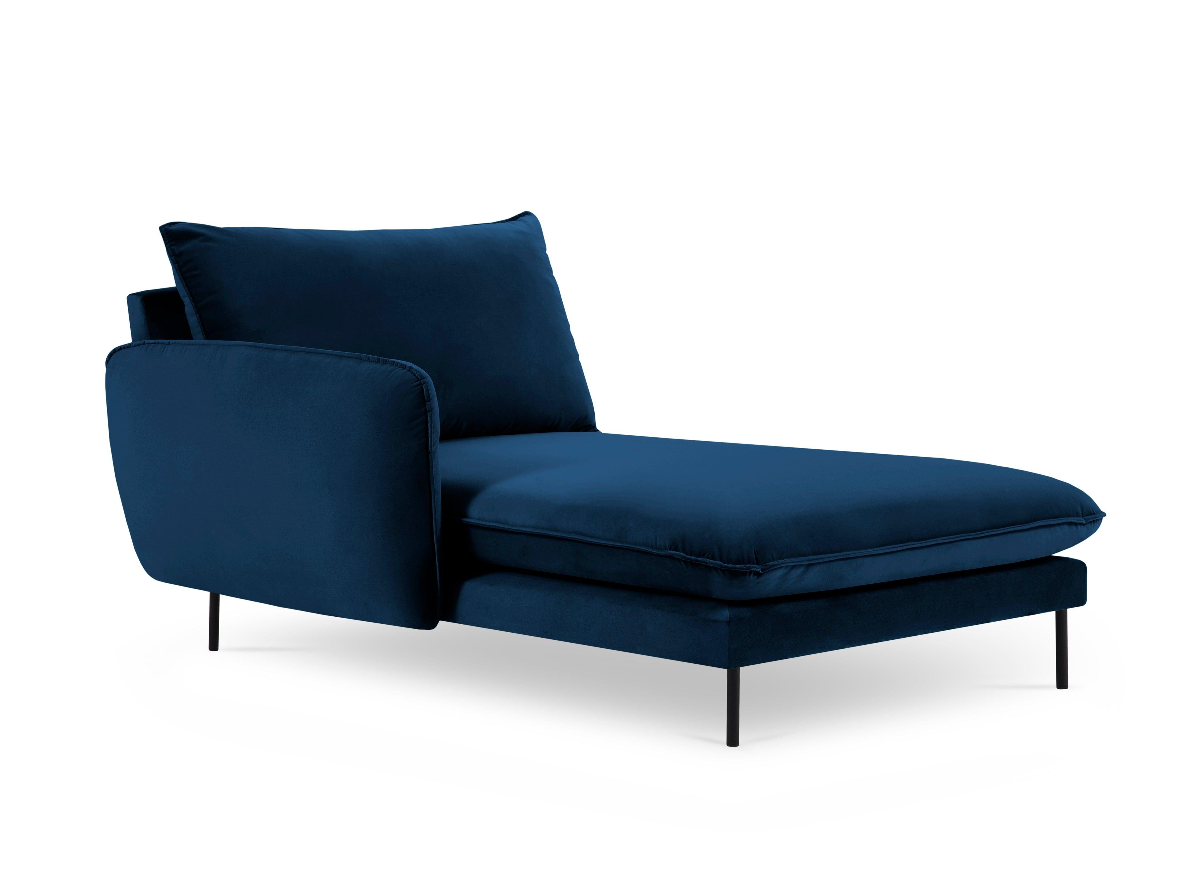 Velvet chaise longue left VIENNA blue with black base - Eye on Design