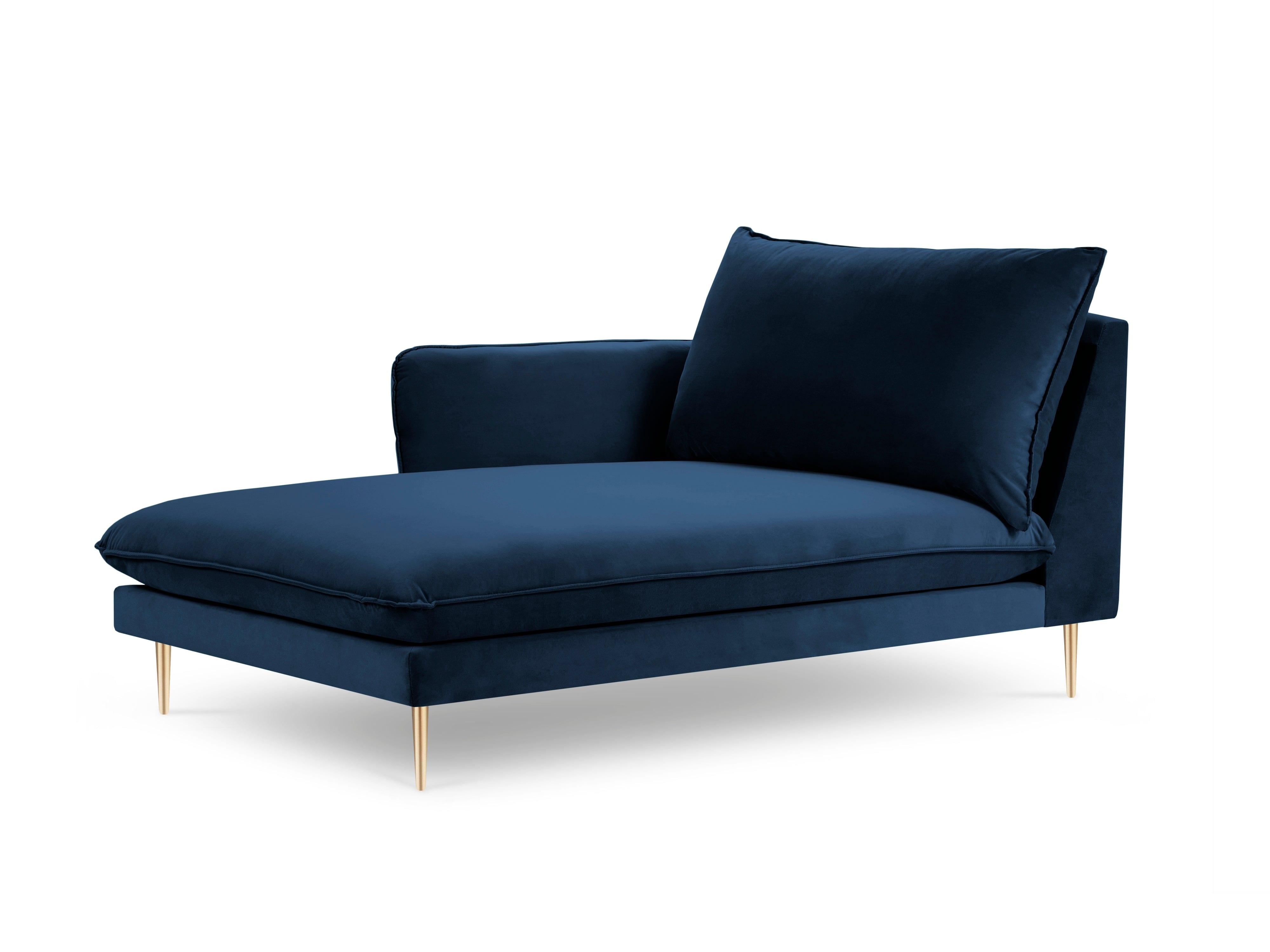 Velvet chaise longue left VIENNA blue with gold base - Eye on Design