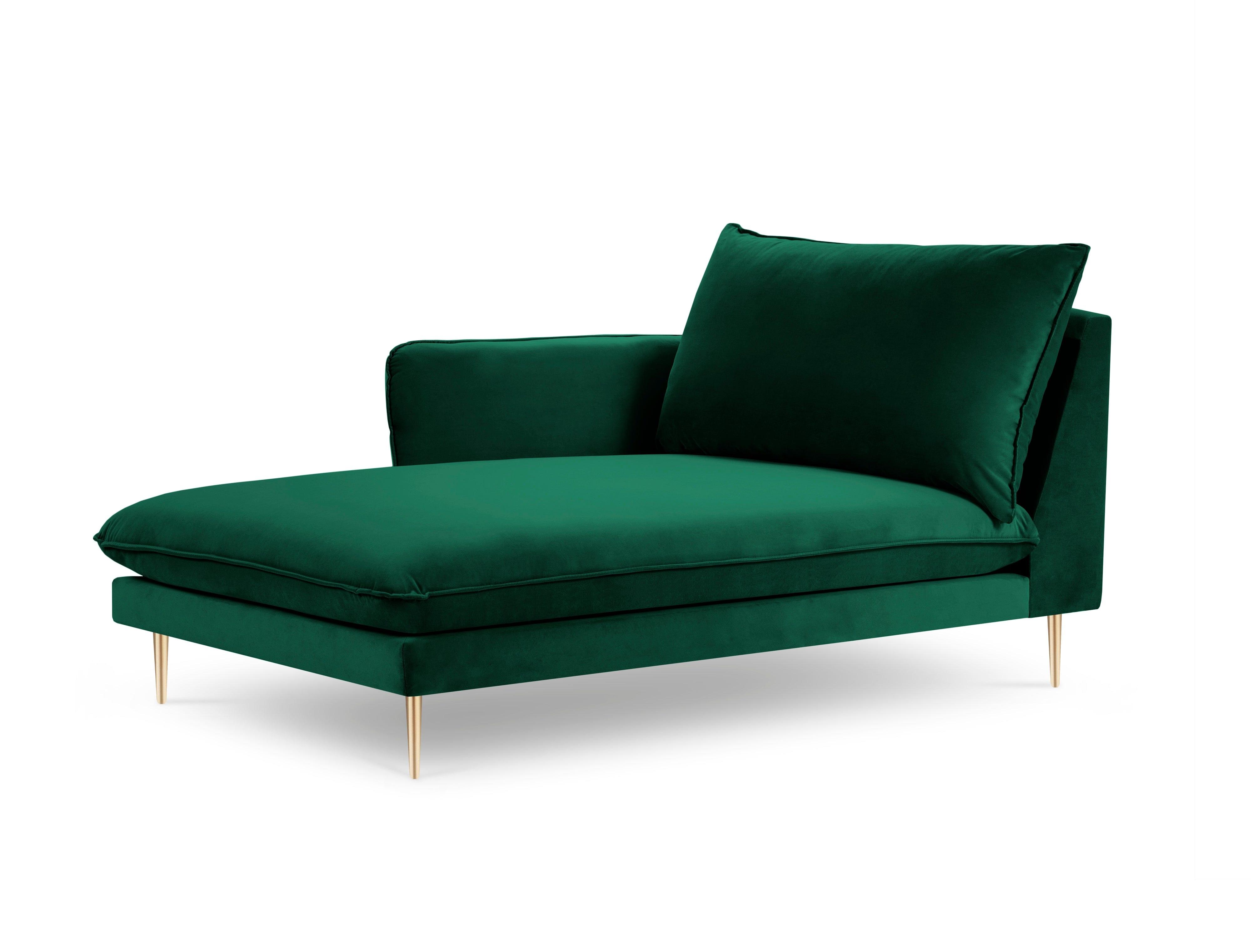 Velvet chaise longue left VIENNA green with gold base - Eye on Design