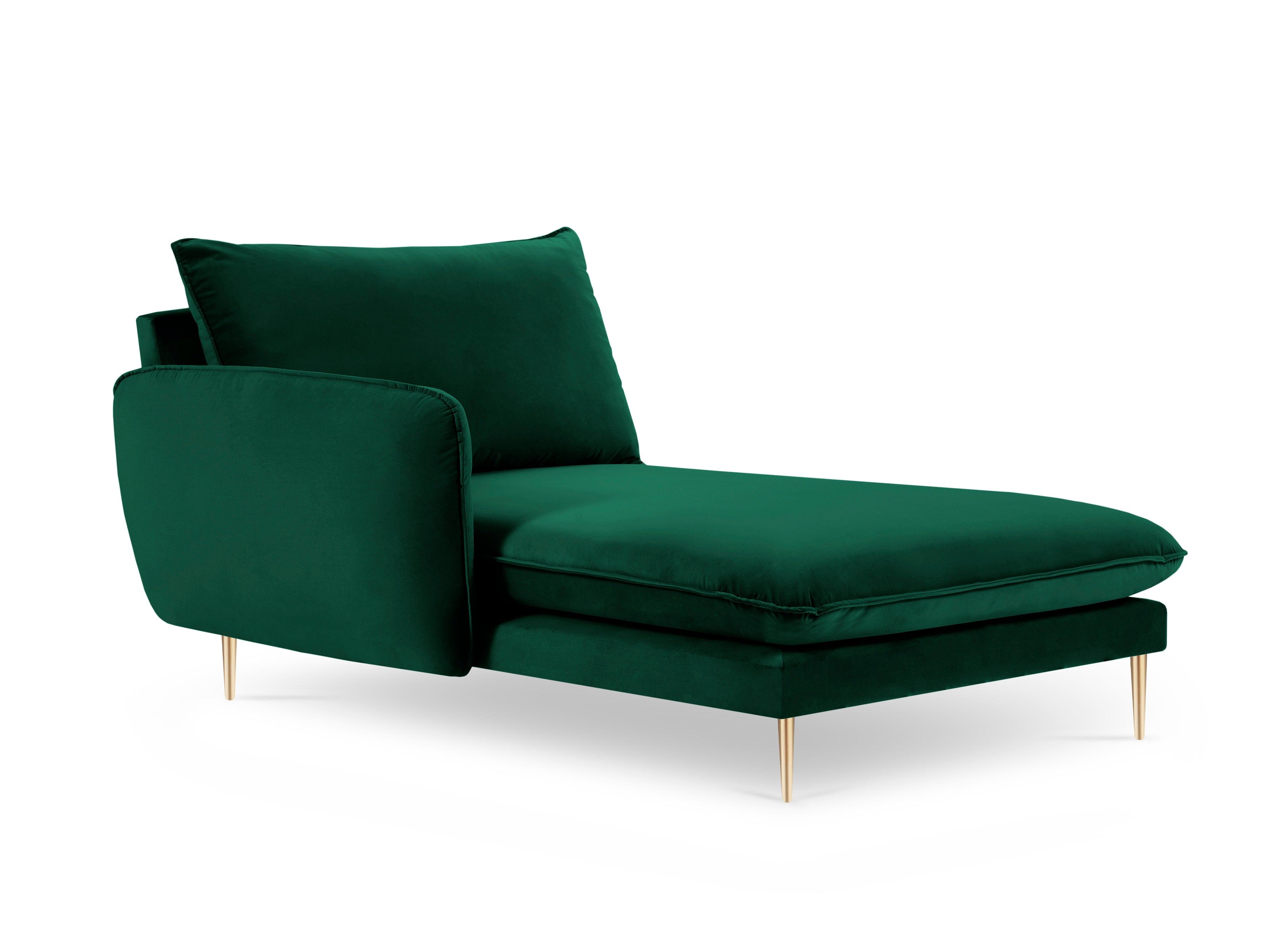 Velvet chaise longue left VIENNA green with gold base - Eye on Design