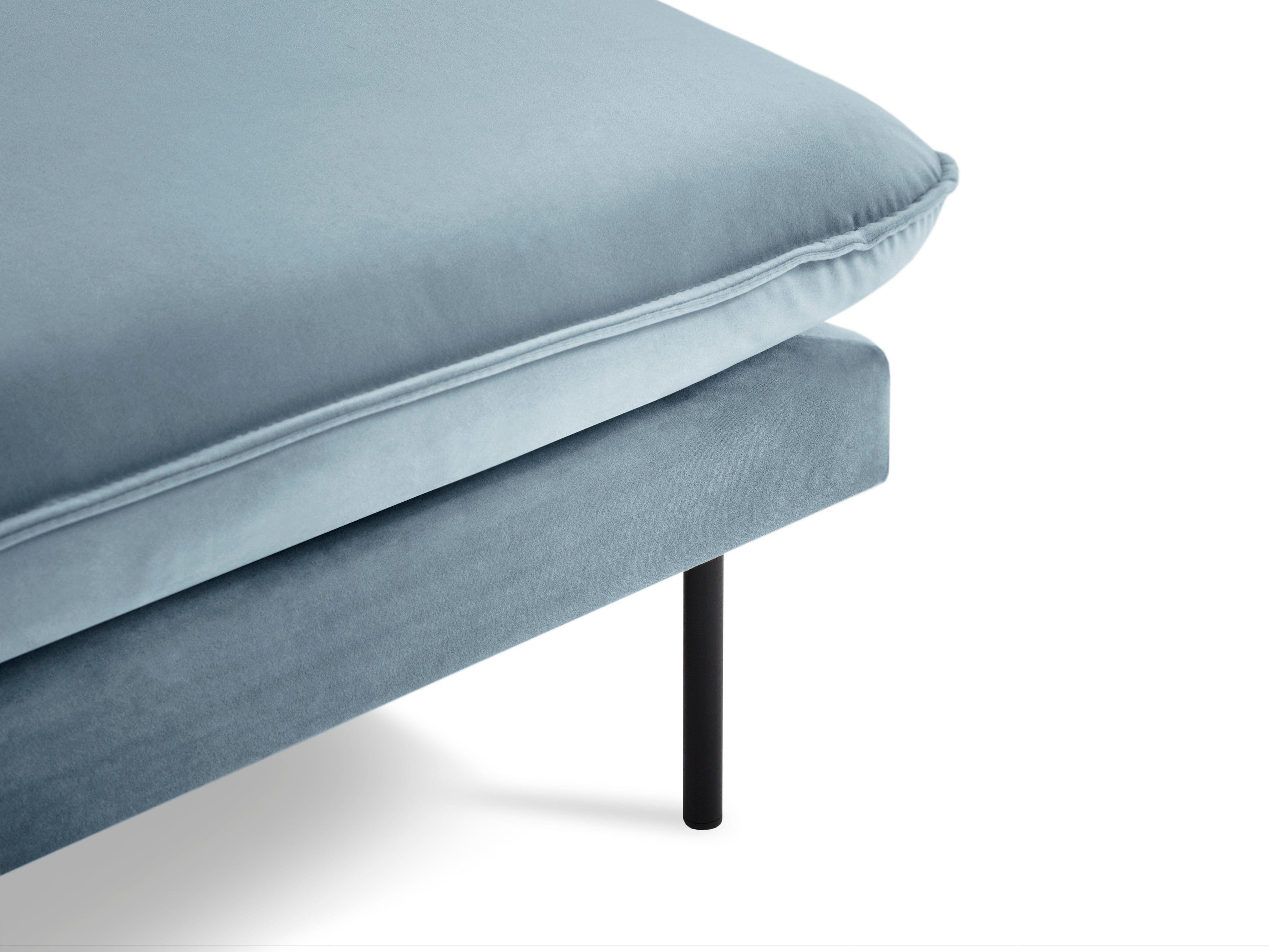 Velvet chaise longue left VIENNA light blue with black base - Eye on Design