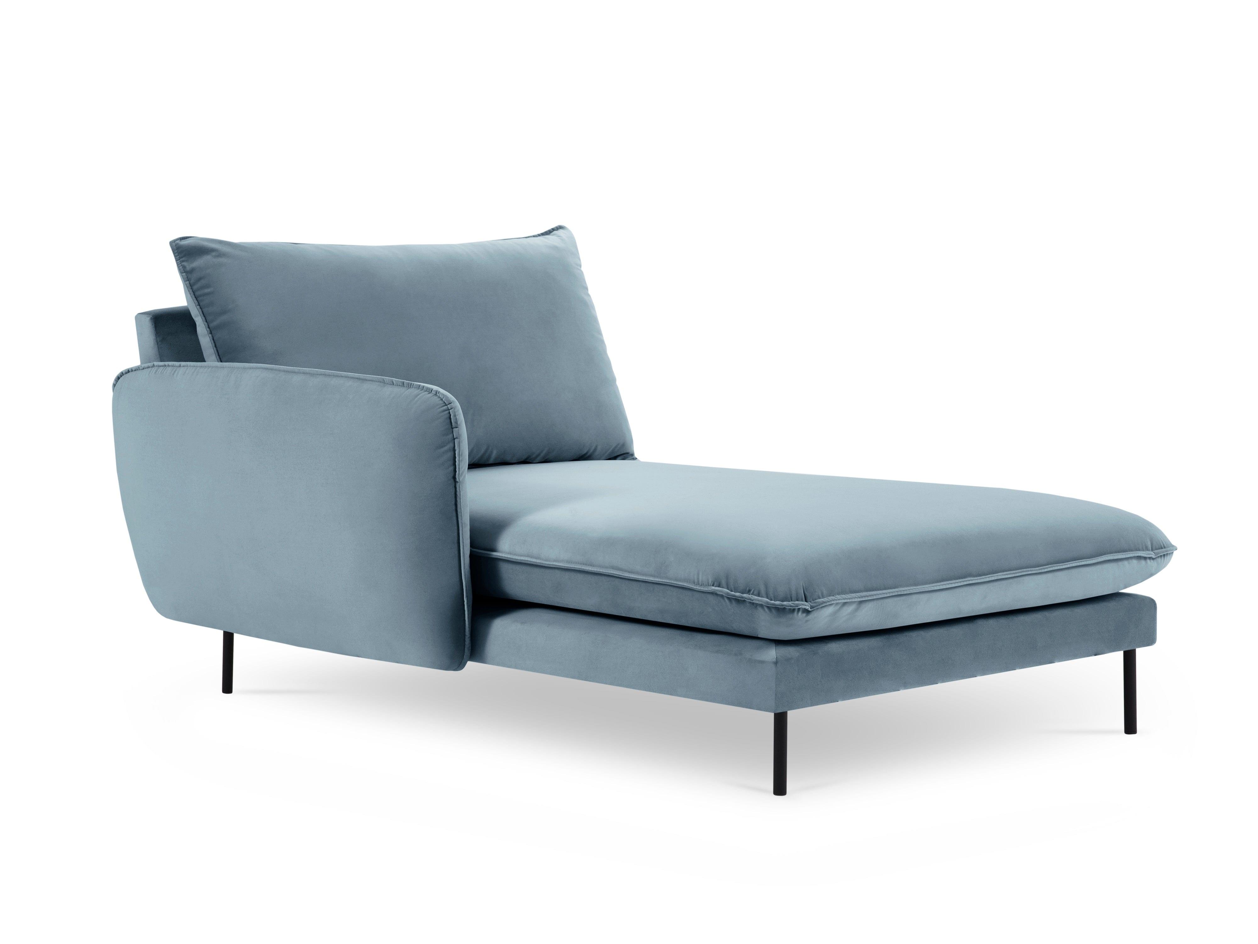 Velvet chaise longue left VIENNA light blue with black base - Eye on Design