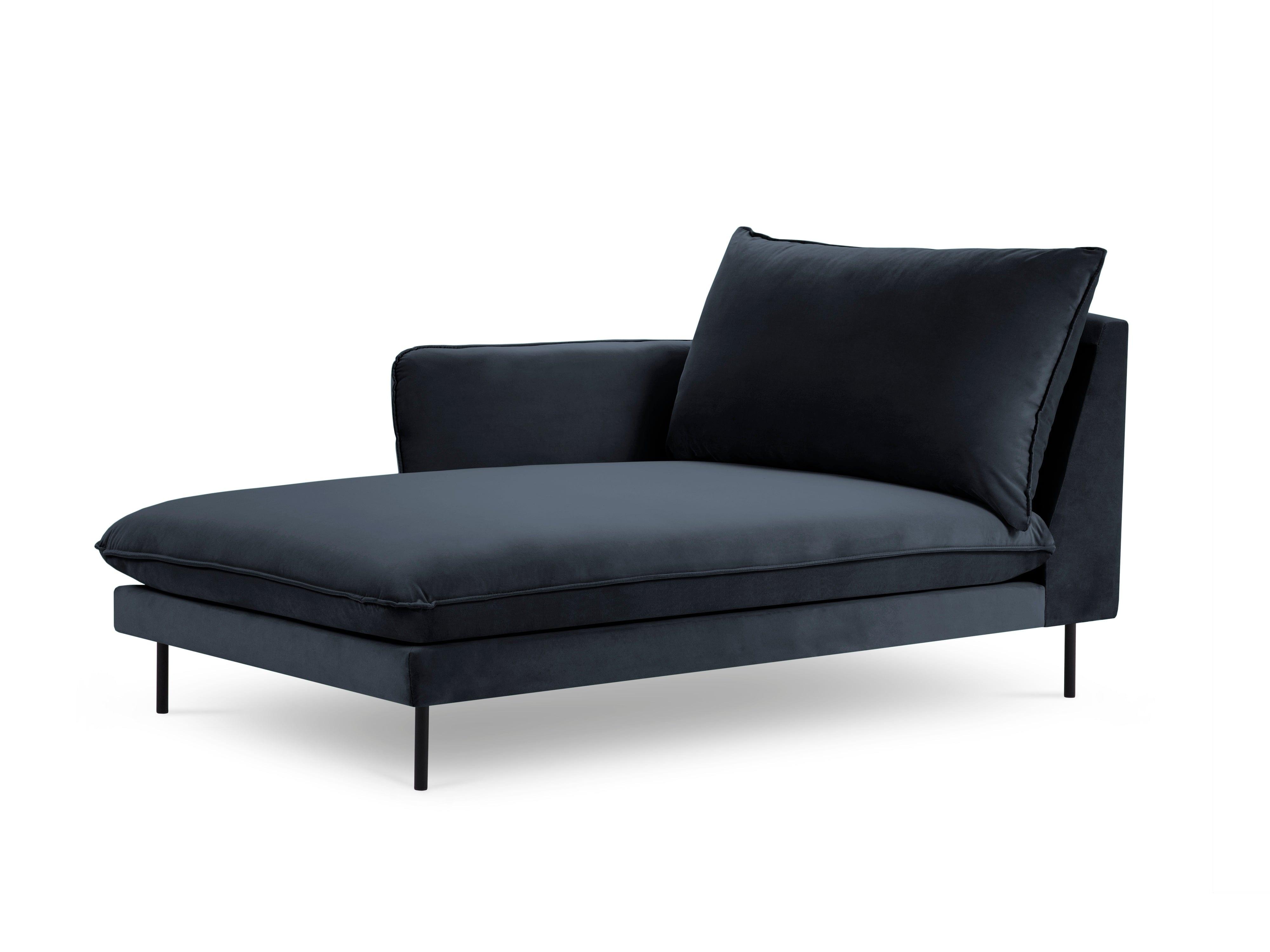 Velvet chaise longue left VIENNA navy blue with black base - Eye on Design