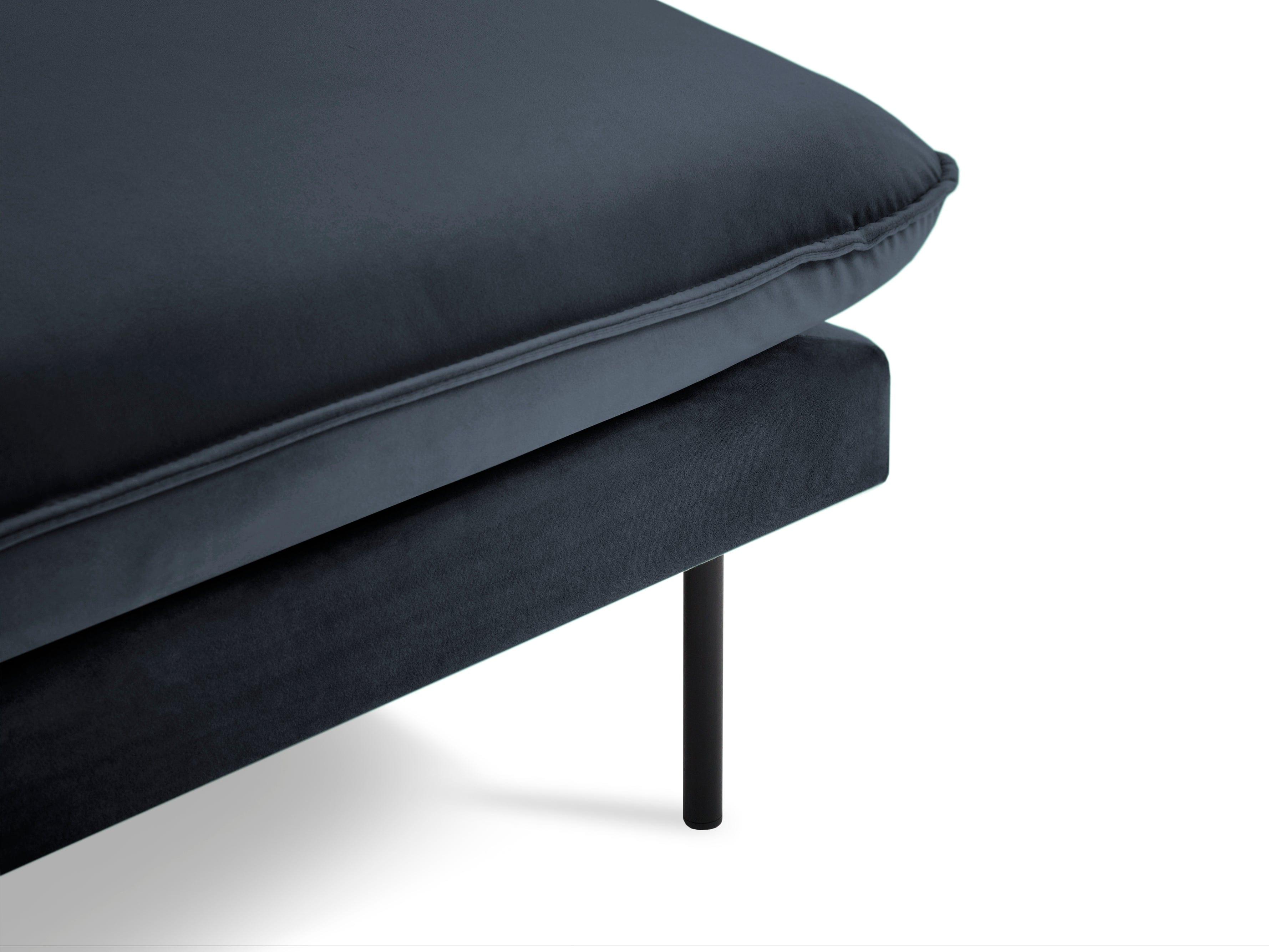 Velvet chaise longue left VIENNA navy blue with black base - Eye on Design