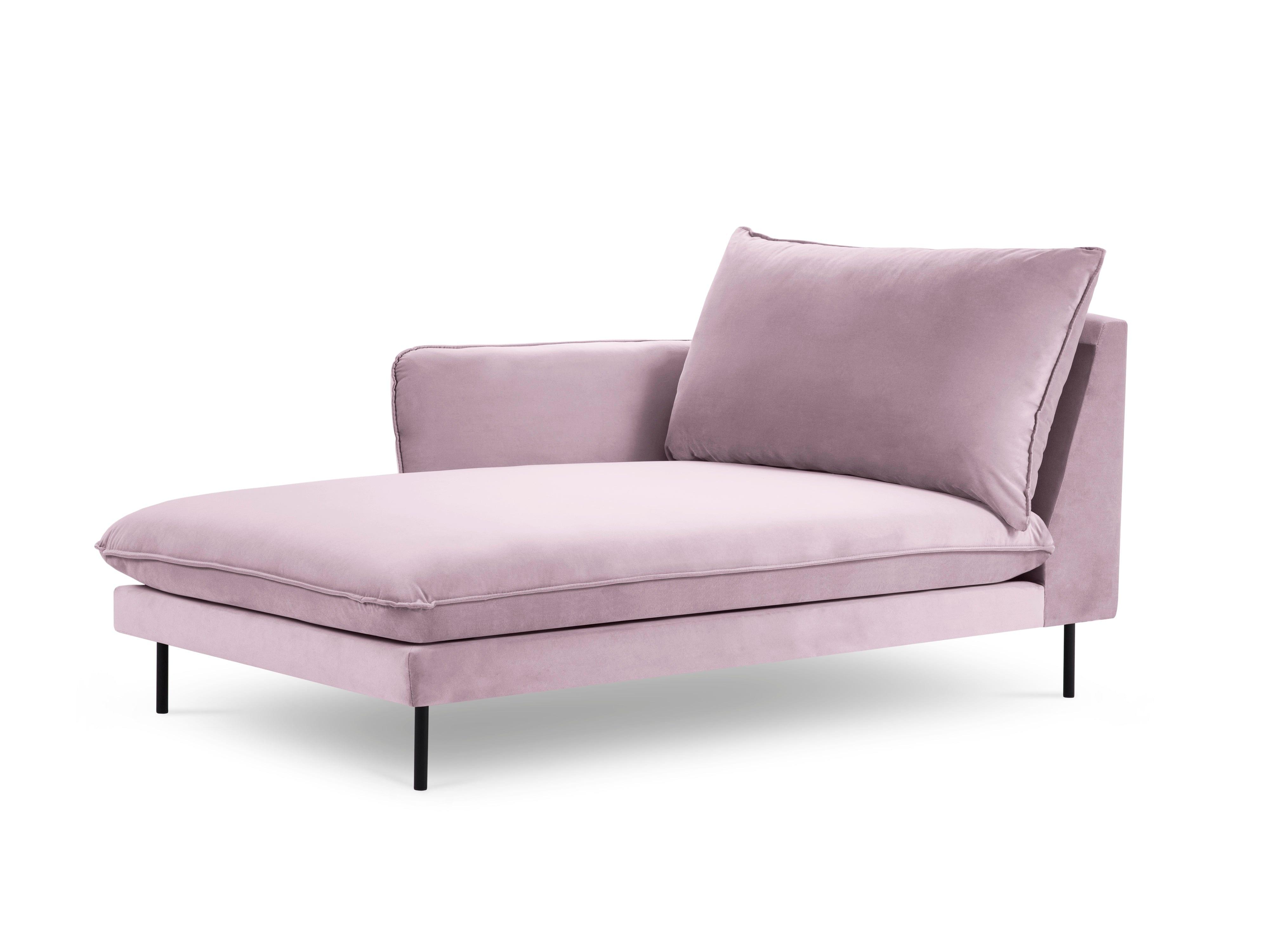 Velvet chaise longue left VIENNA powder pink with black base - Eye on Design