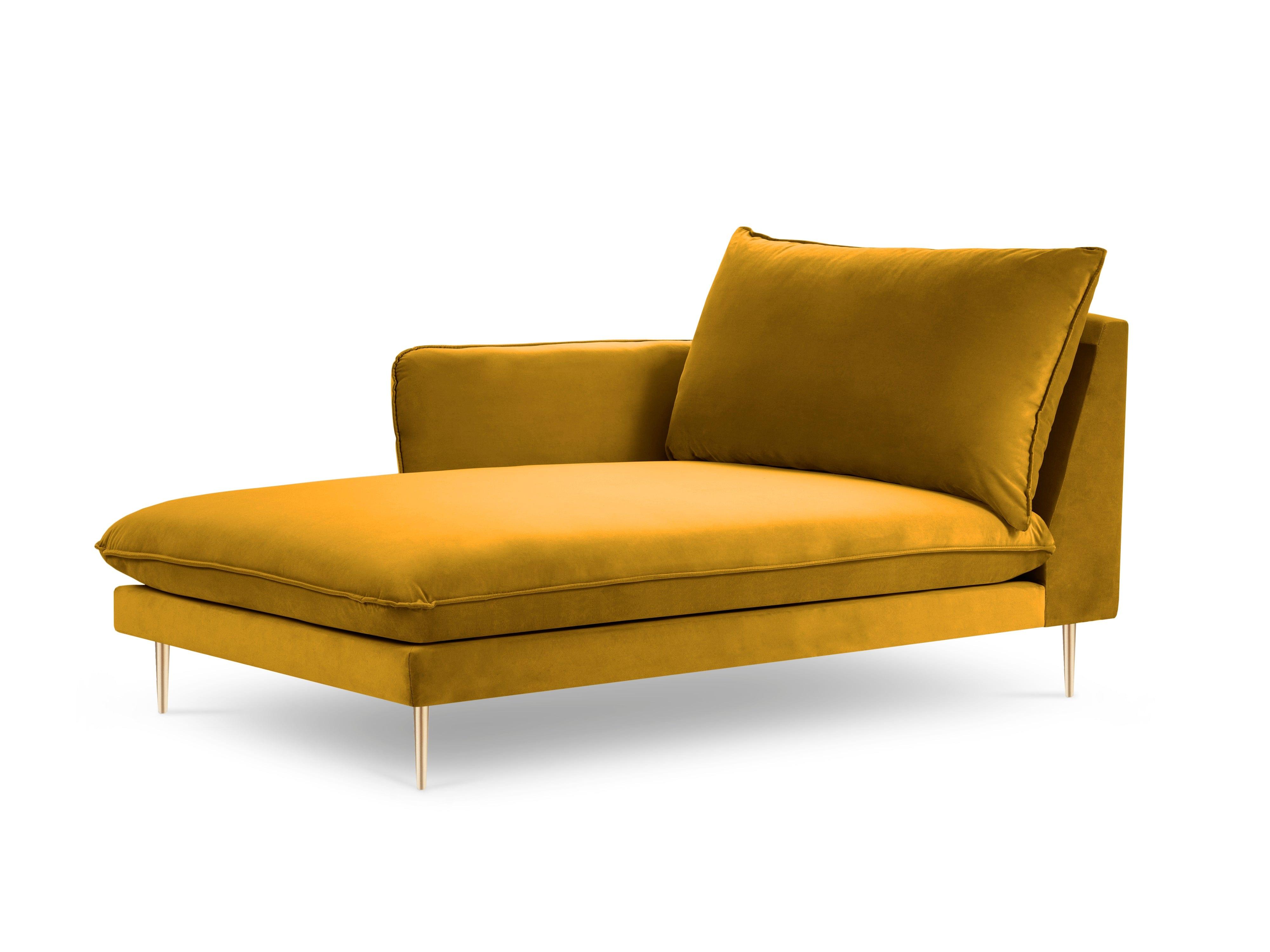 Velvet chaise longue left VIENNA yellow with gold base - Eye on Design