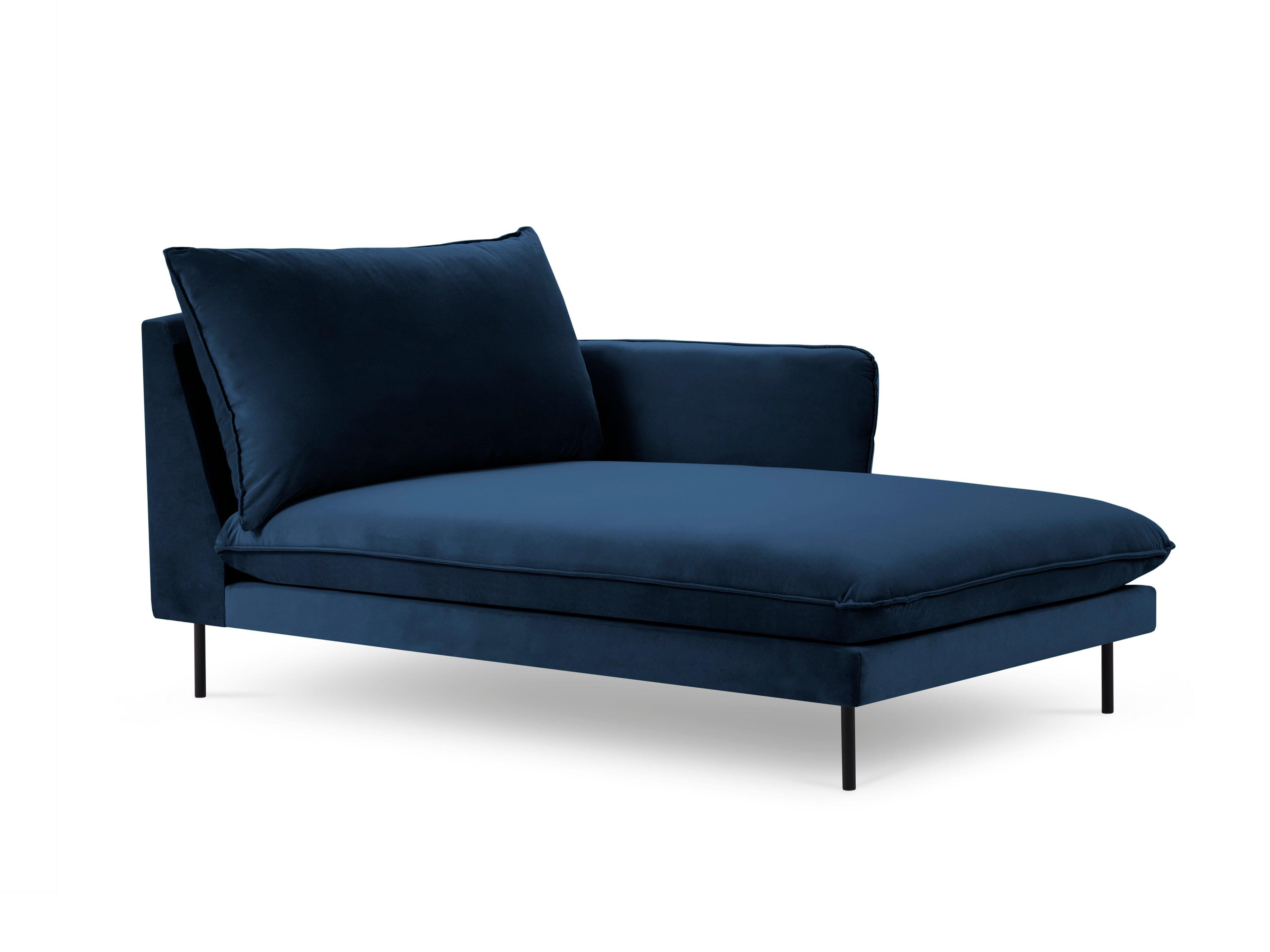 Velvet chaise longue right VIENNA blue with black base - Eye on Design