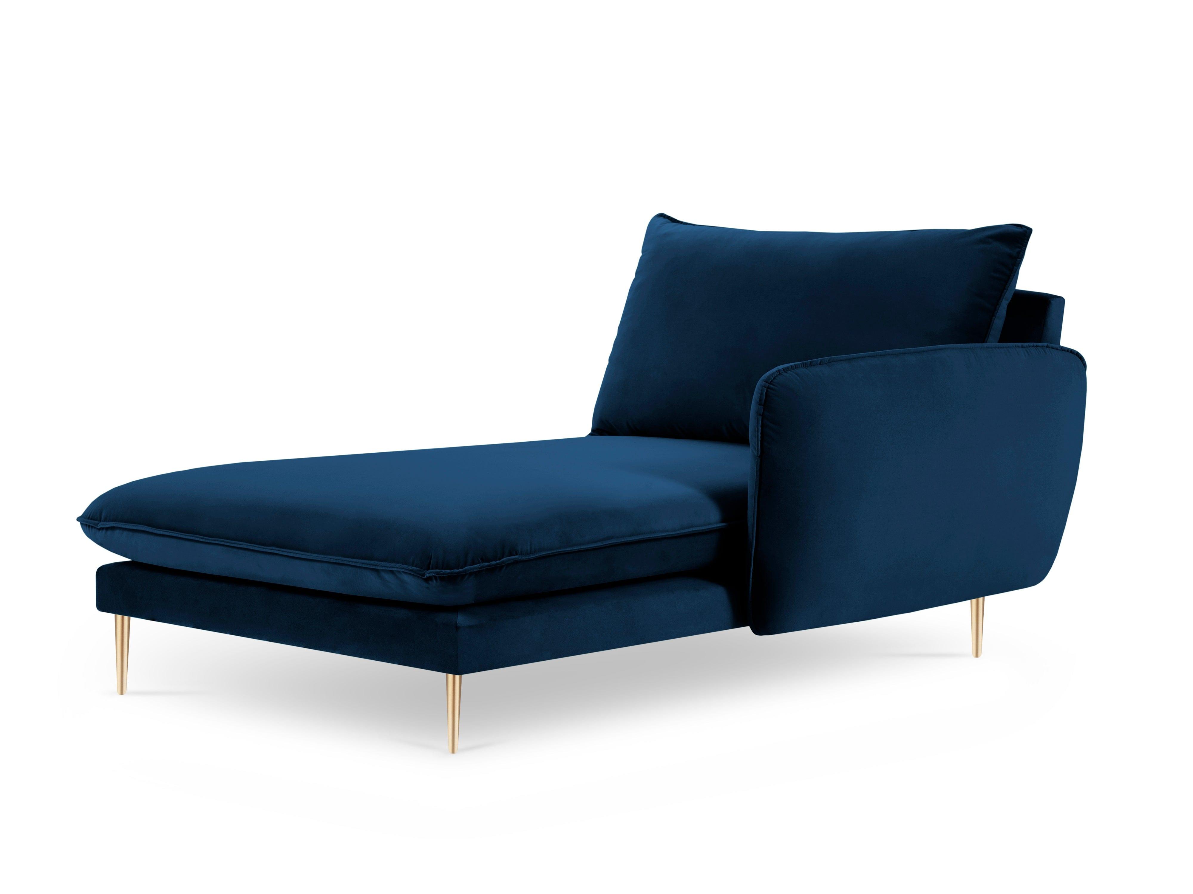 Velvet chaise longue right VIENNA blue with gold base - Eye on Design