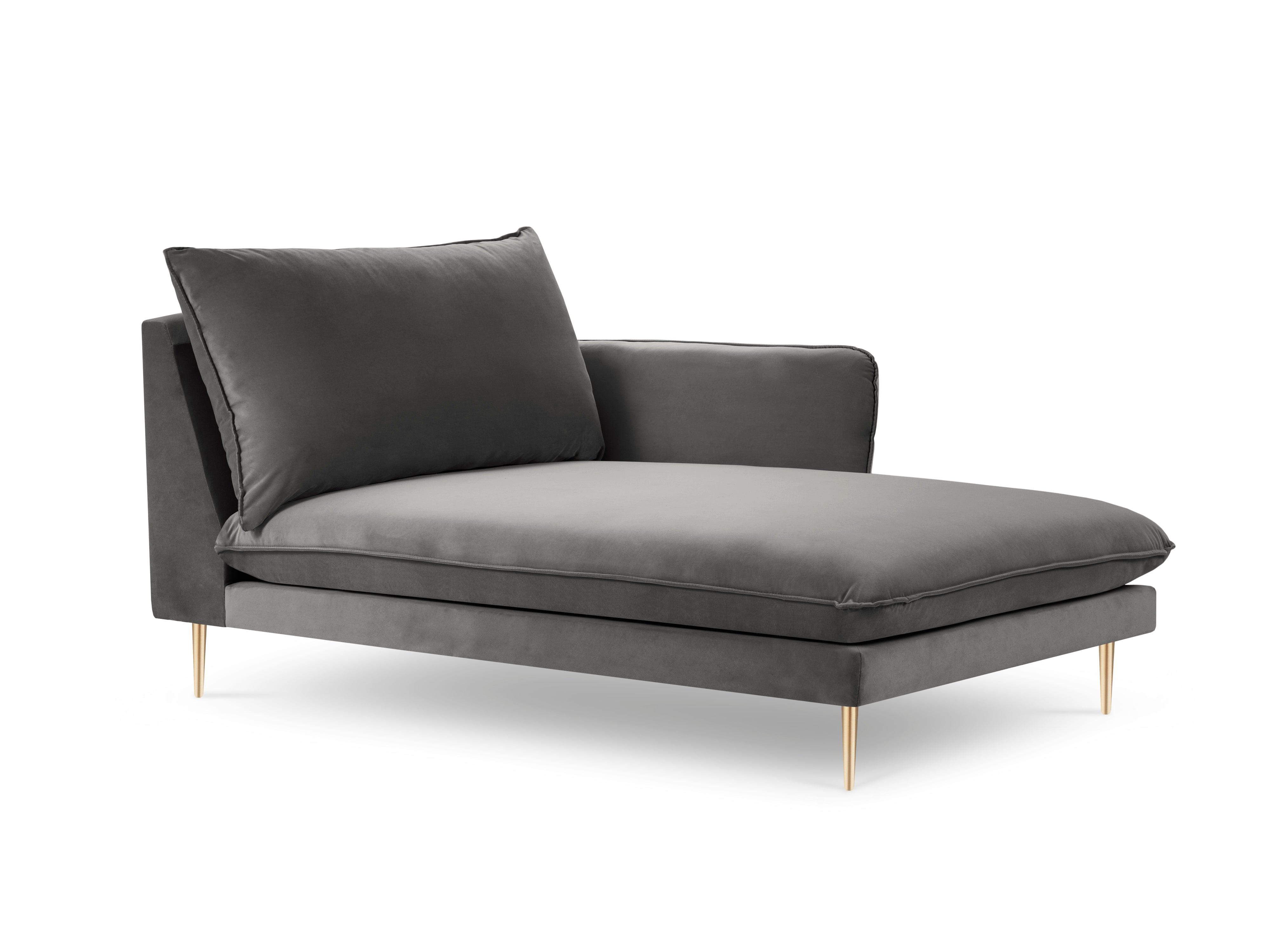 Velvet chaise longue right VIENNA dark grey with gold base - Eye on Design