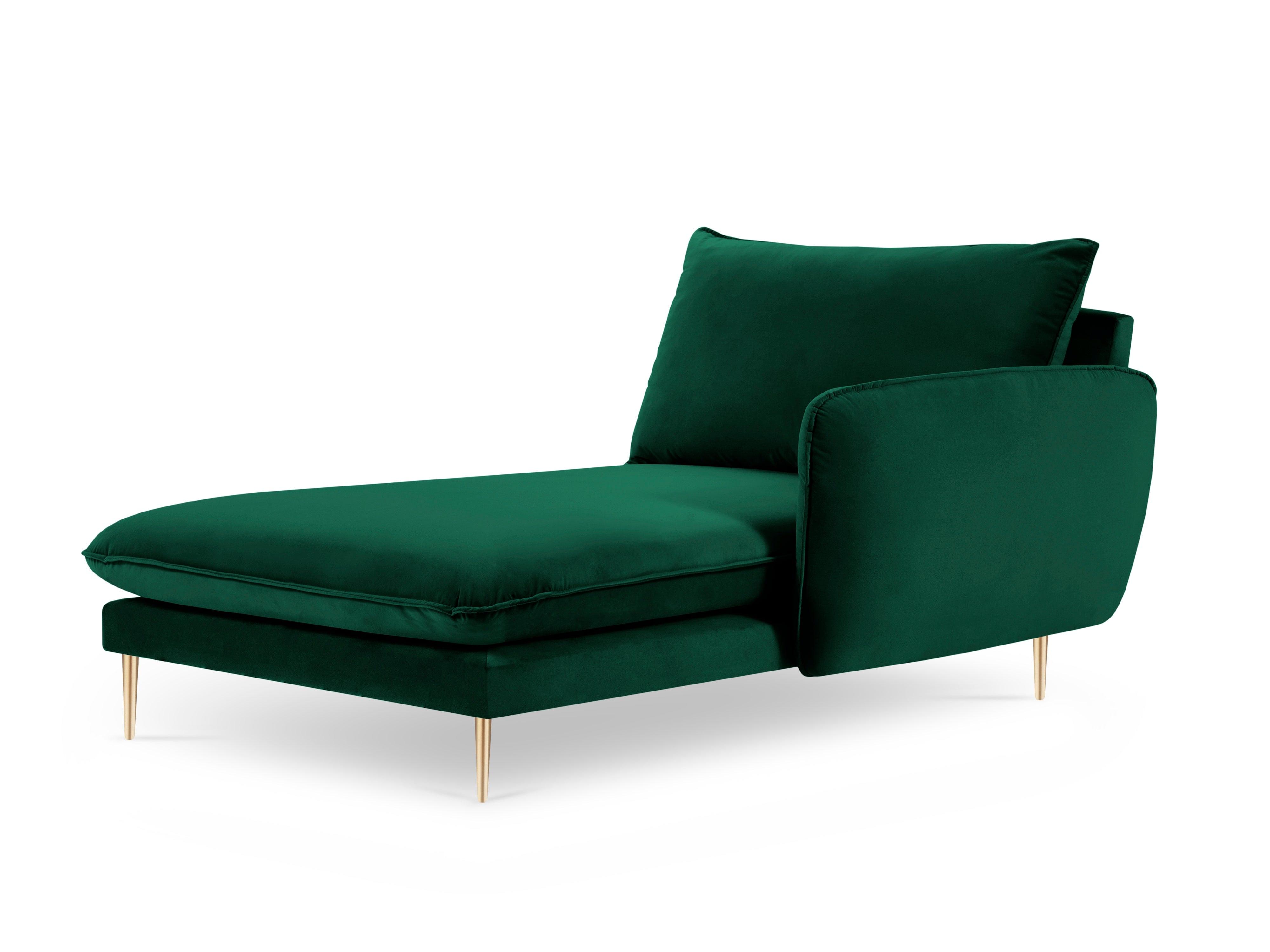 Velvet chaise longue right VIENNA green with gold base - Eye on Design