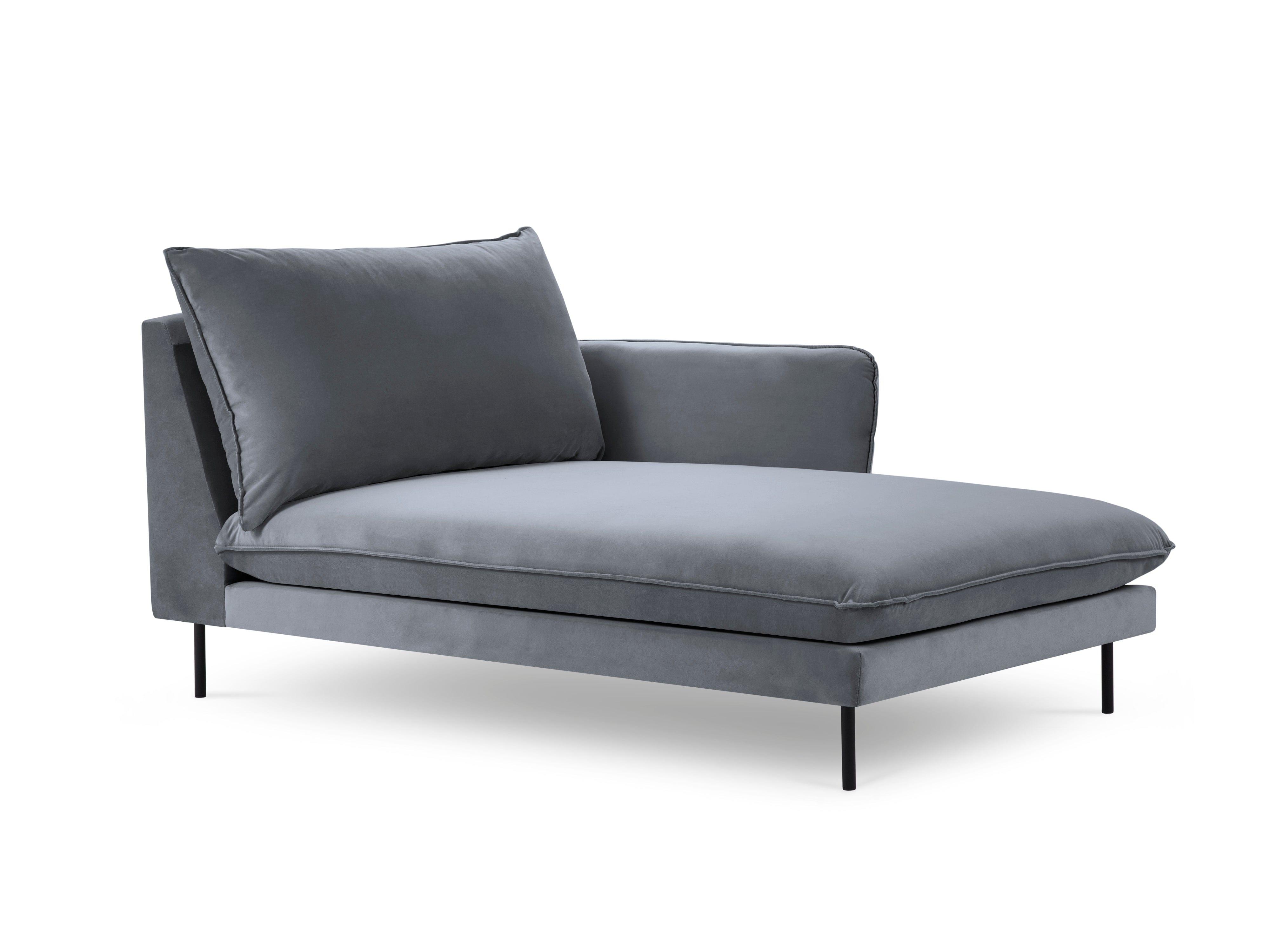 Velvet chaise longue right VIENNA grey with black base - Eye on Design