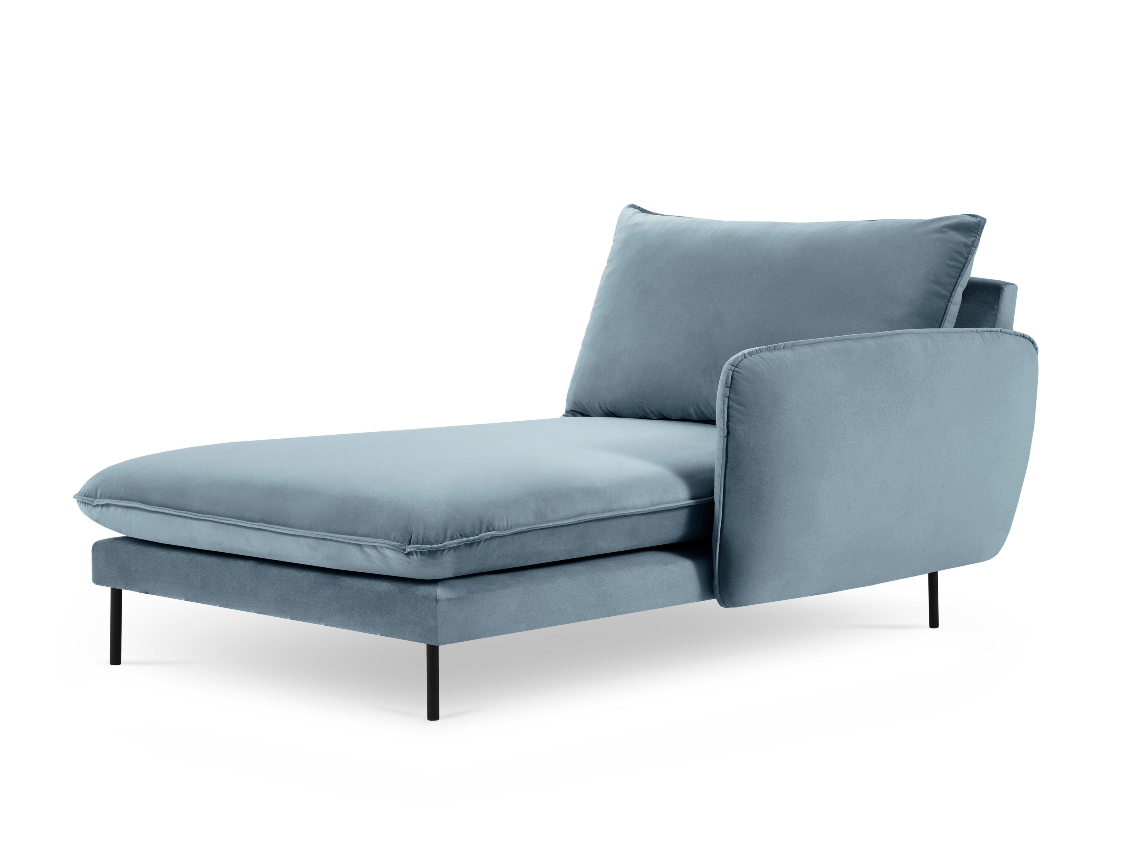 Velvet chaise longue right VIENNA light blue with black base - Eye on Design