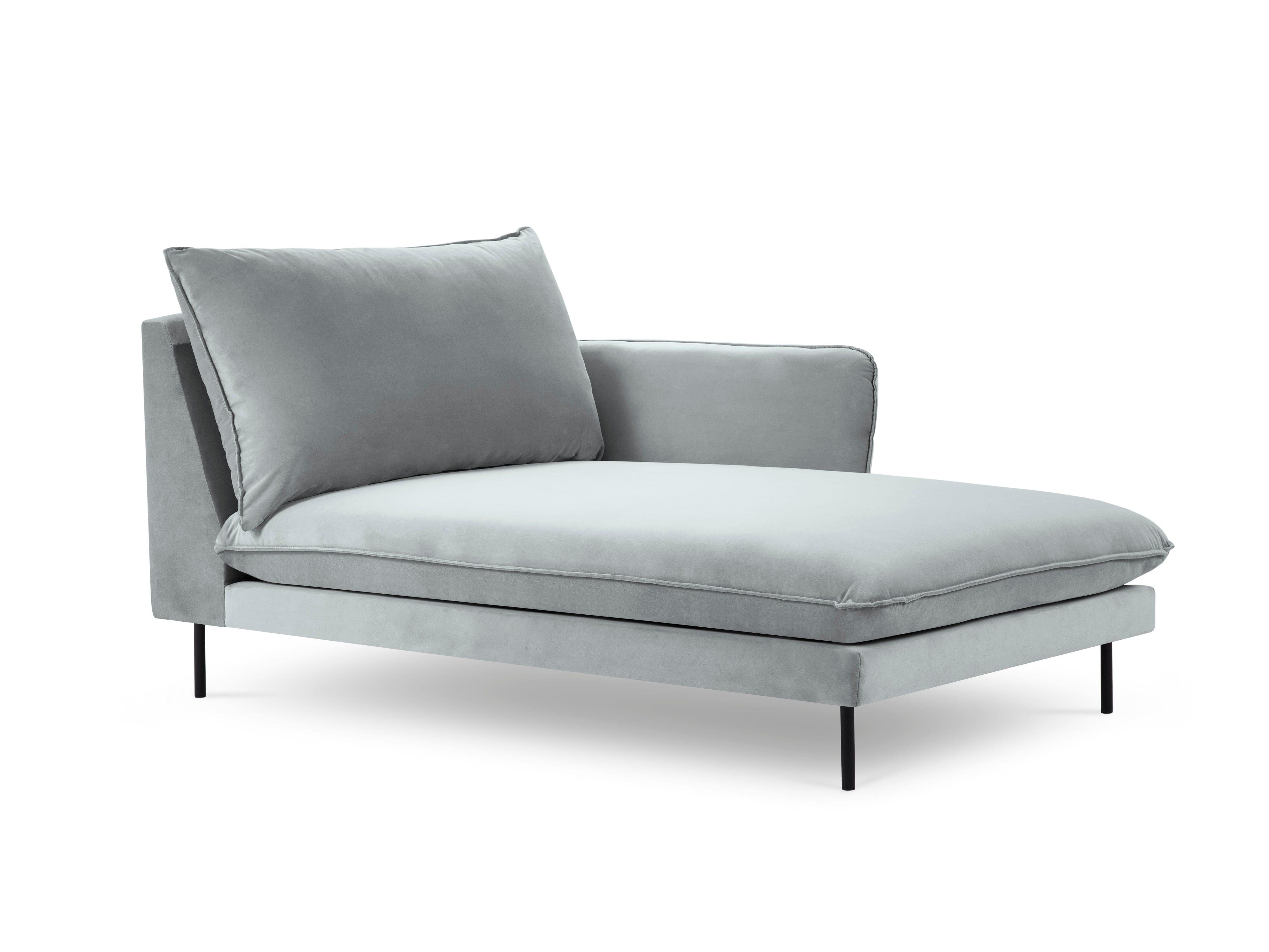 Velvet chaise longue right VIENNA light grey with black base - Eye on Design