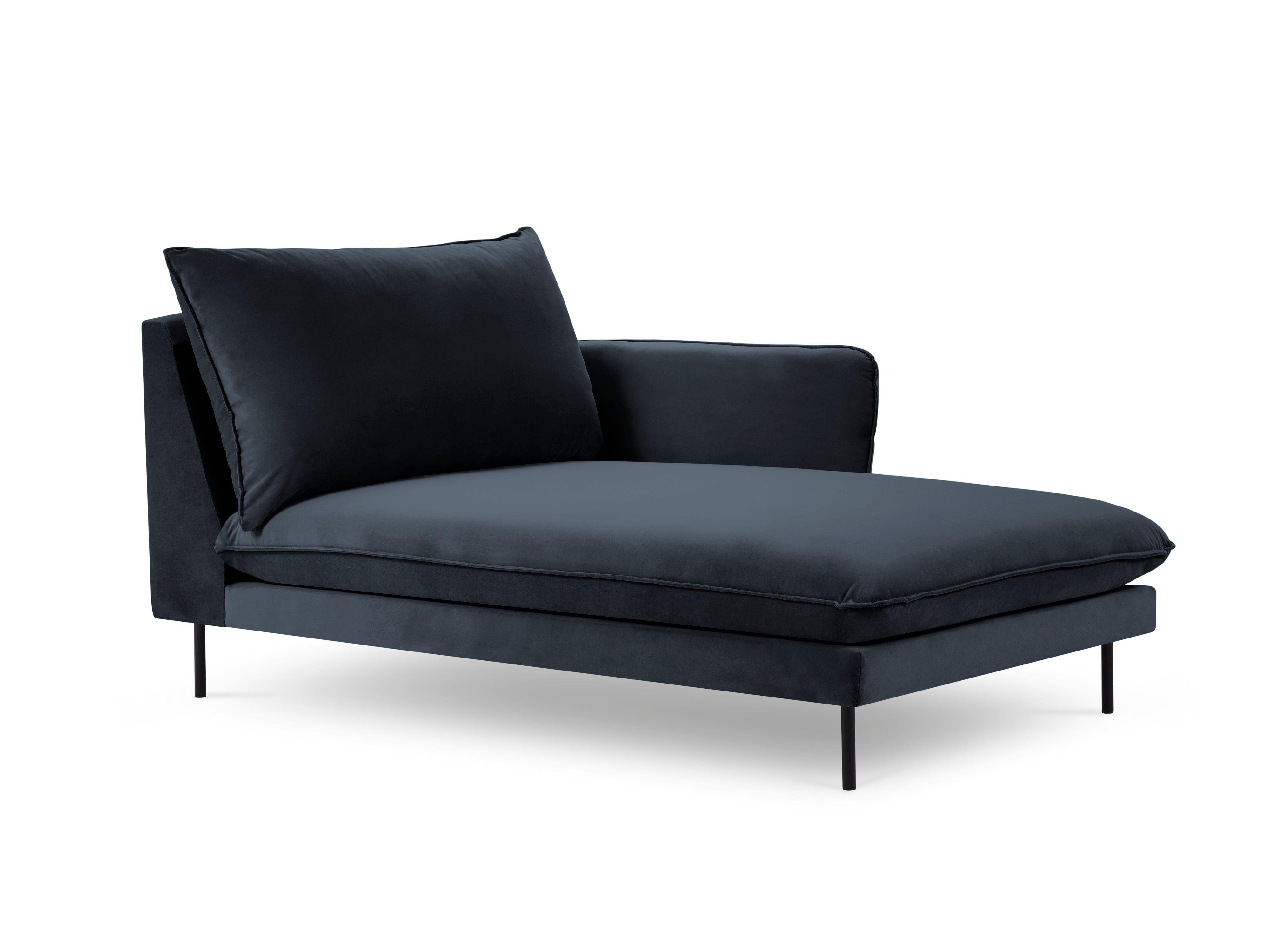 Velvet chaise longue right VIENNA navy blue with black base - Eye on Design