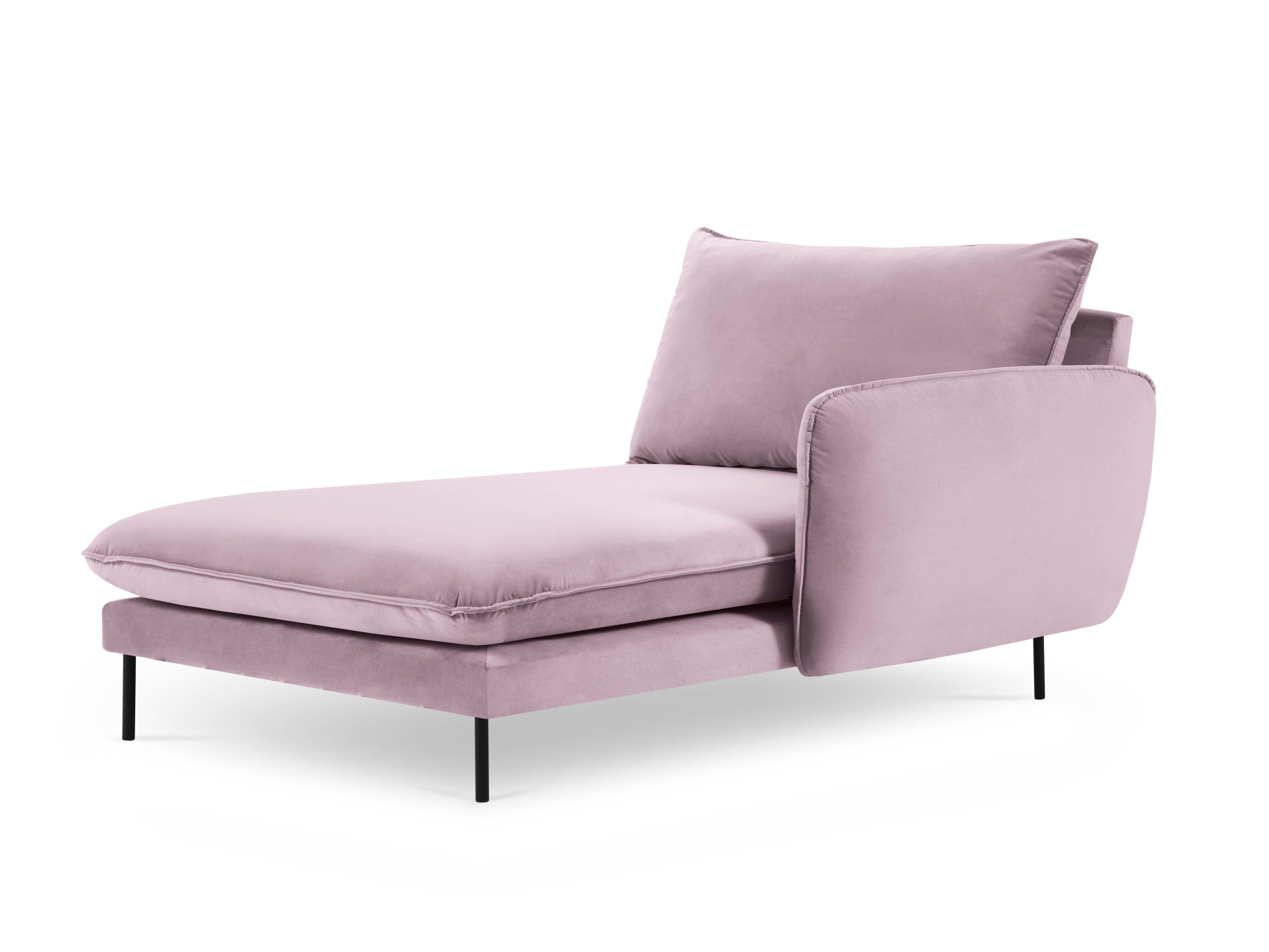 Velvet chaise longue right VIENNA powder pink with black base - Eye on Design